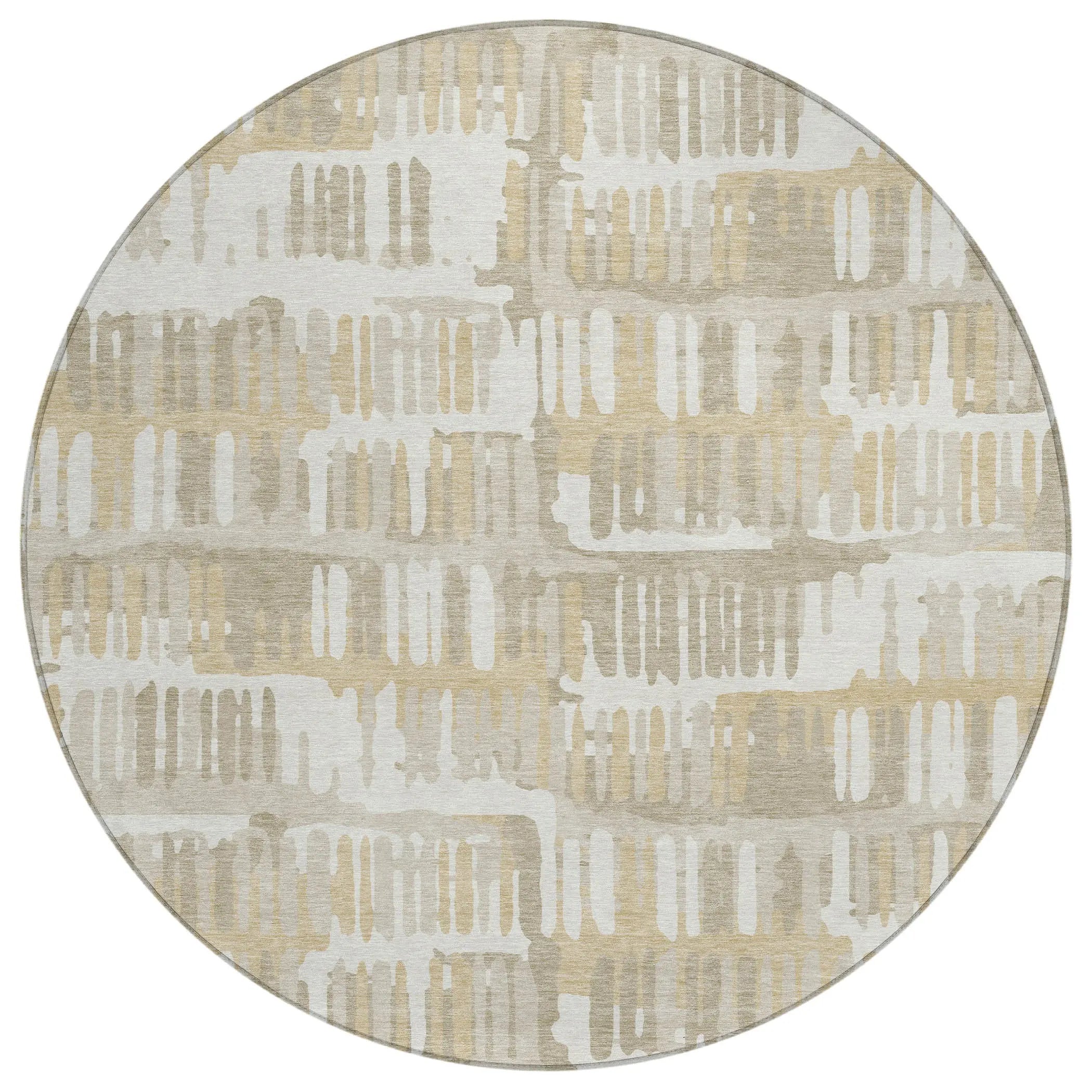8' Ivory And Gray Round Abstract Washable Indoor Outdoor Area Rug Homeroots Outdoor