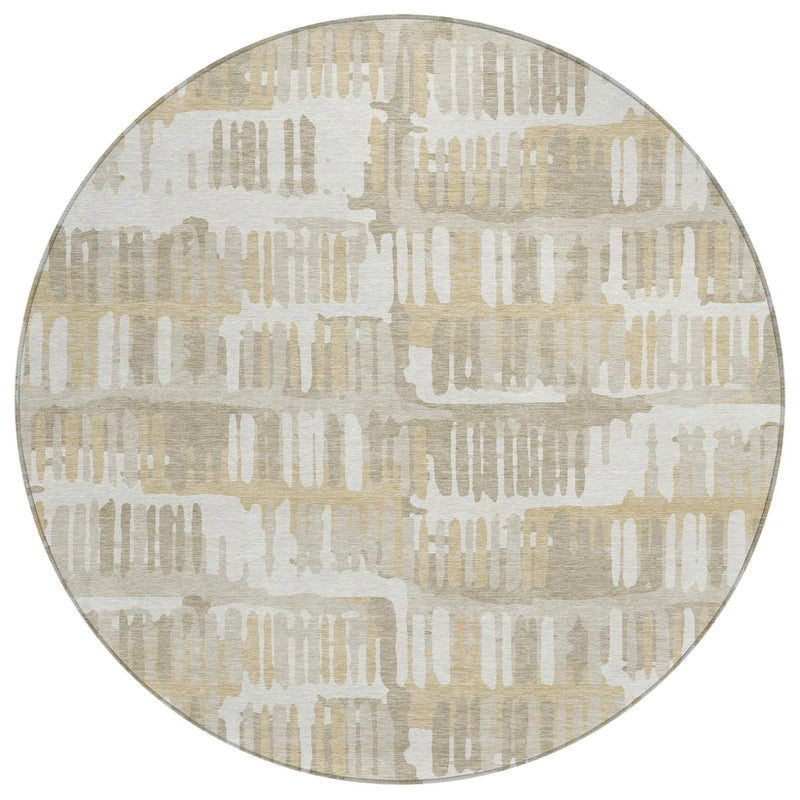 8' Ivory And Gray Round Abstract Washable Indoor Outdoor Area Rug Homeroots Outdoor
