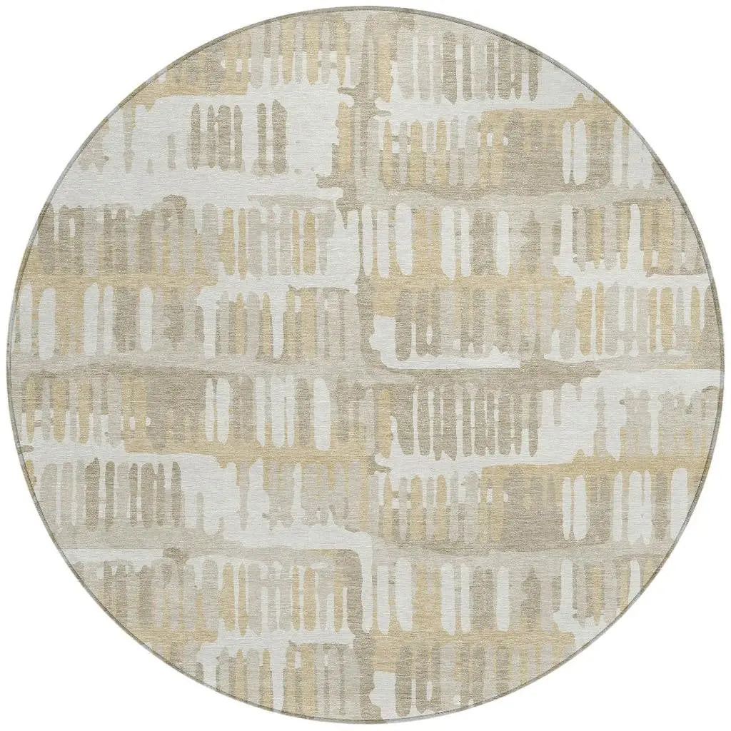 8' Ivory And Gray Round Abstract Washable Indoor Outdoor Area Rug Homeroots Outdoor