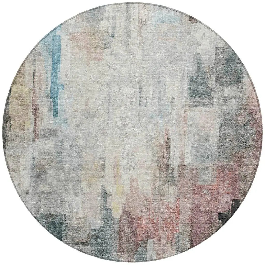 8' Ivory And Gray Round Abstract Washable Indoor Outdoor Area Rug Homeroots Outdoor