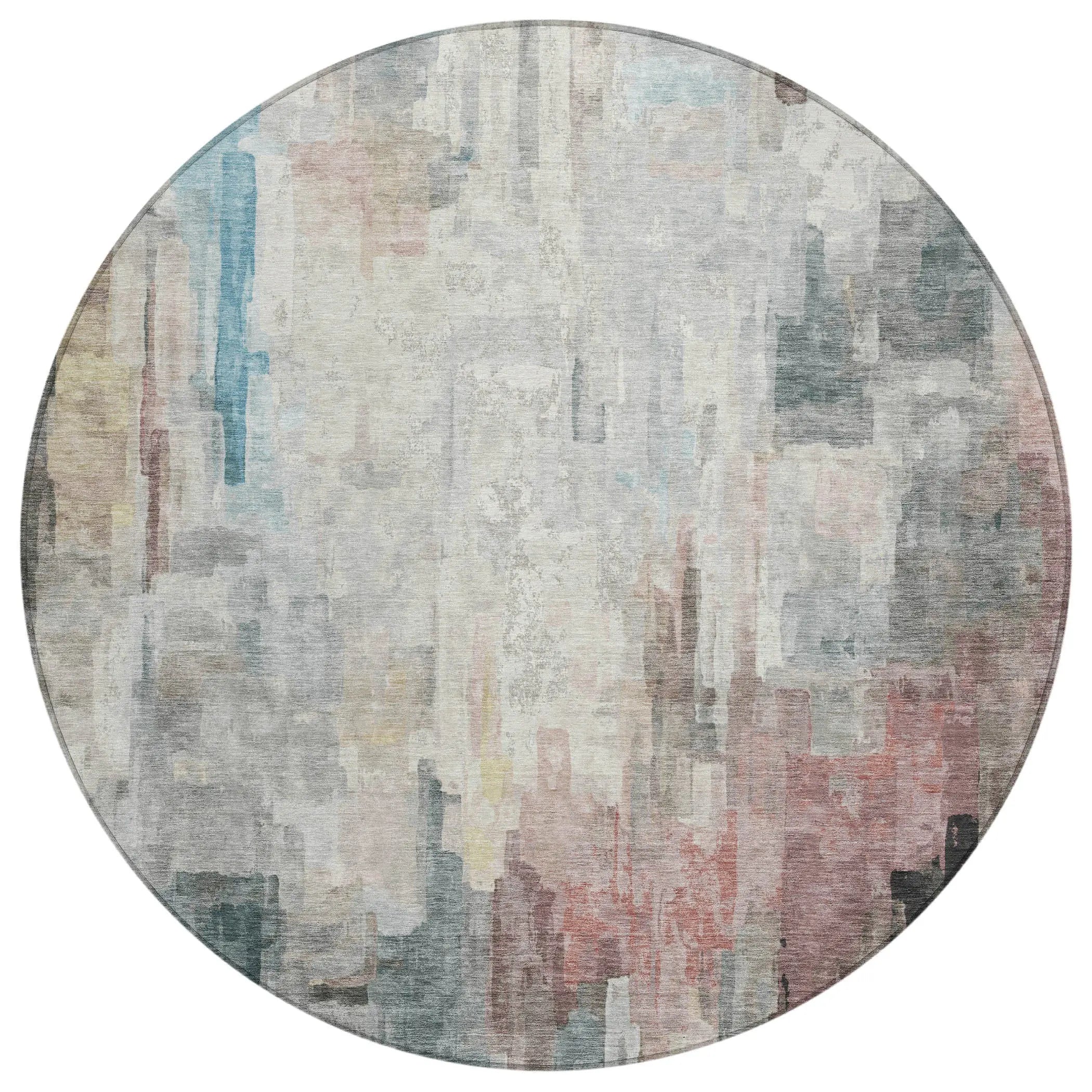 8' Ivory And Gray Round Abstract Washable Indoor Outdoor Area Rug Homeroots Outdoor