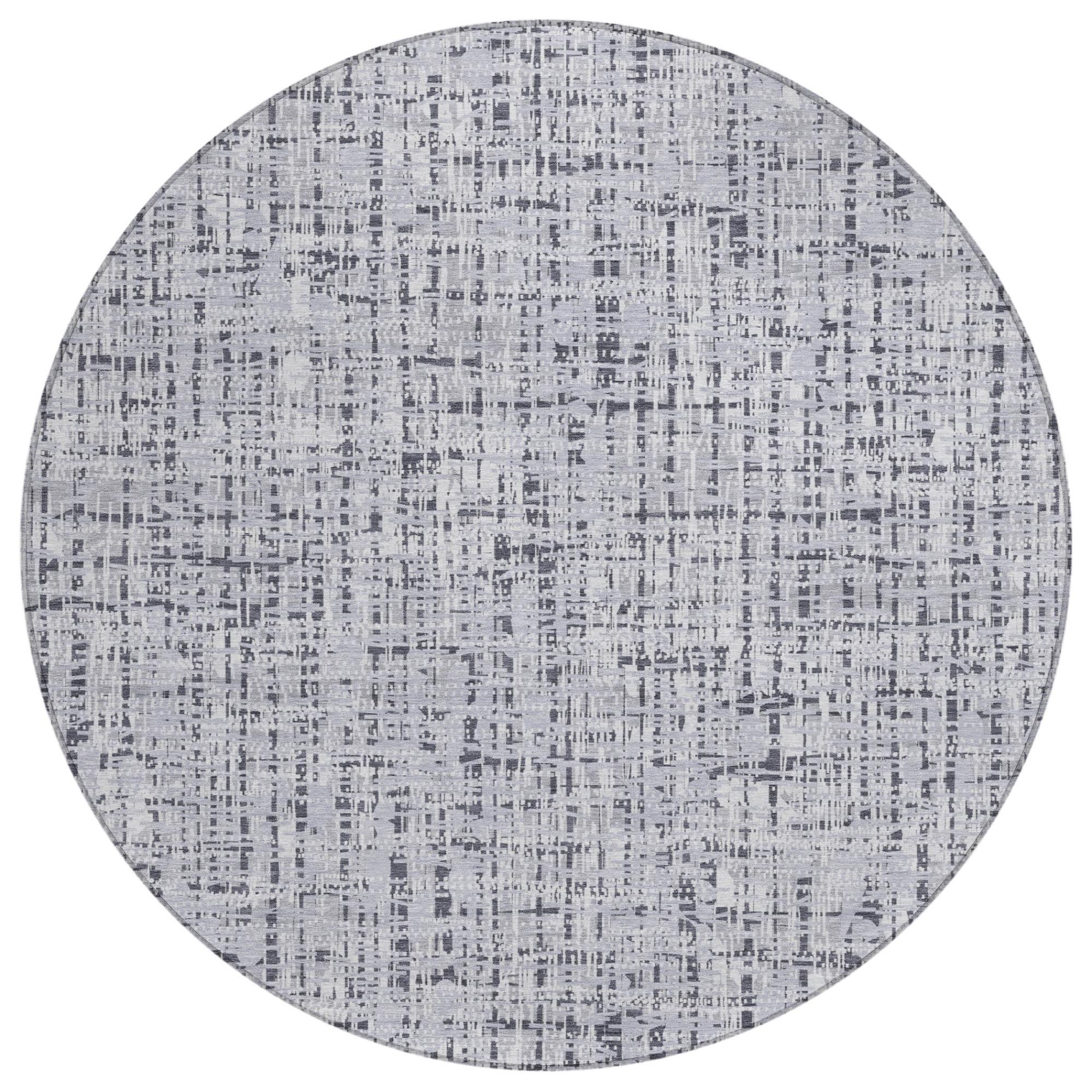 8' Ivory And Gray Round Abstract Washable Indoor Outdoor Area Rug Homeroots Outdoor