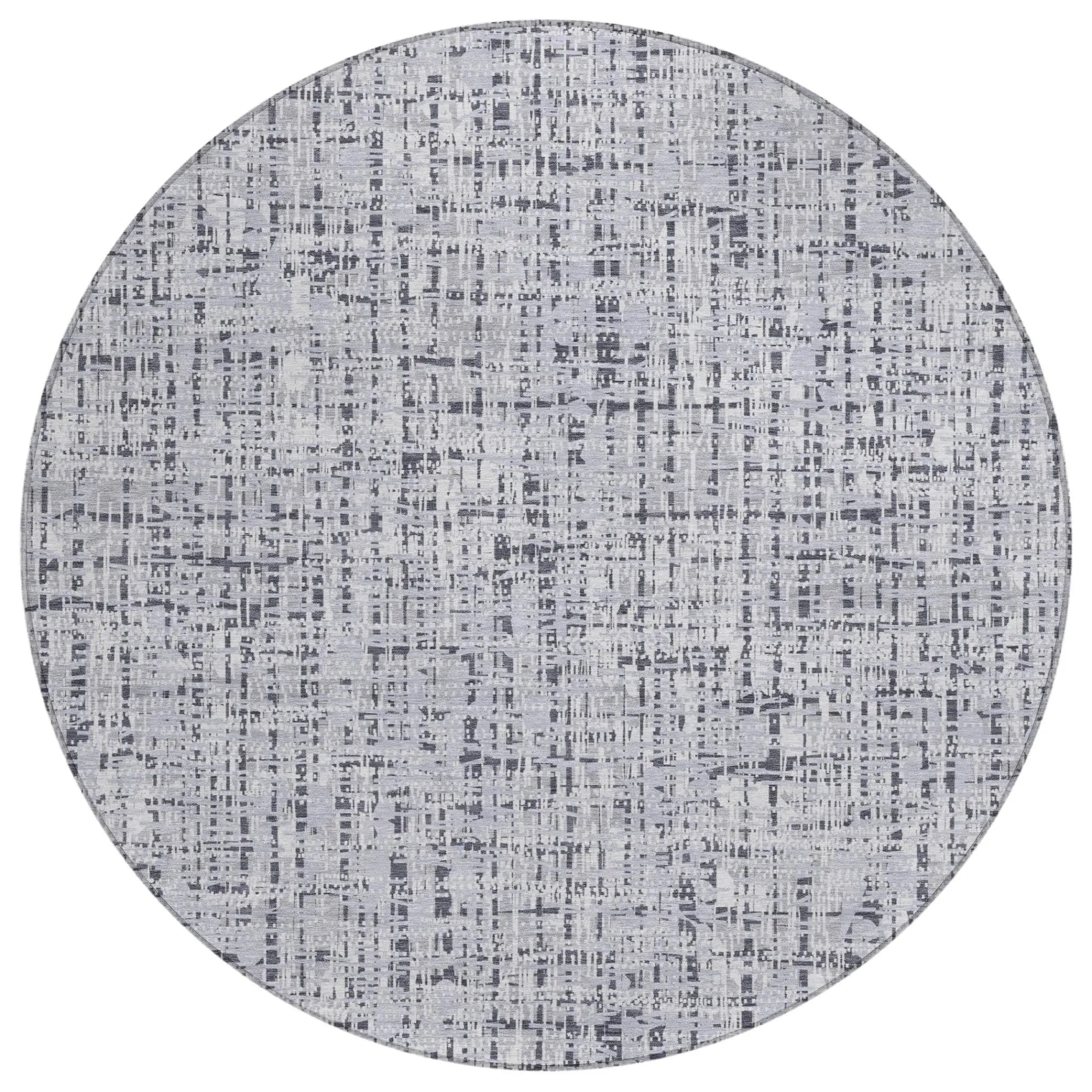 8' Ivory And Gray Round Abstract Washable Indoor Outdoor Area Rug Homeroots Outdoor