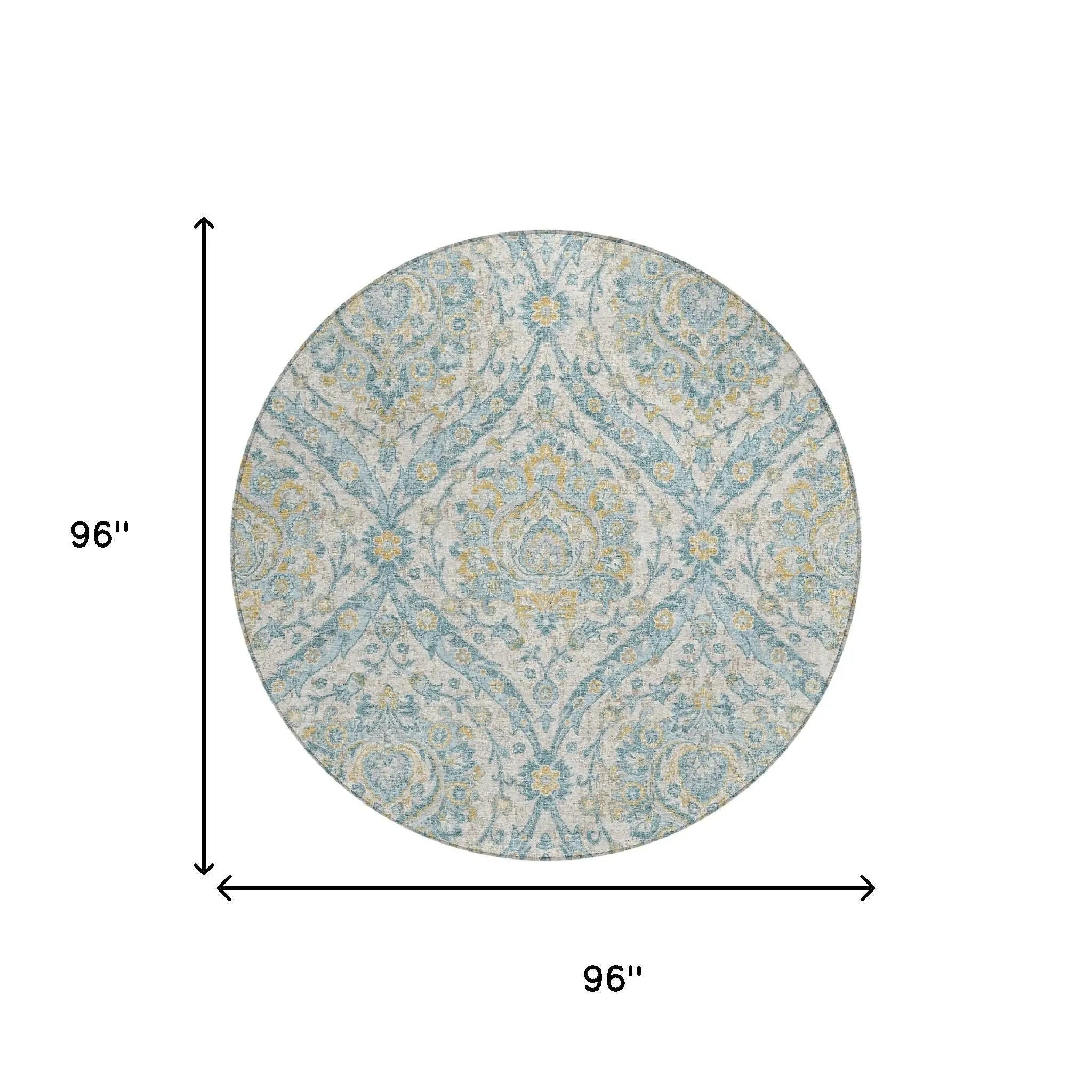 8' Ivory And Gray Round Floral Washable Indoor Outdoor Area Rug Homeroots Outdoor