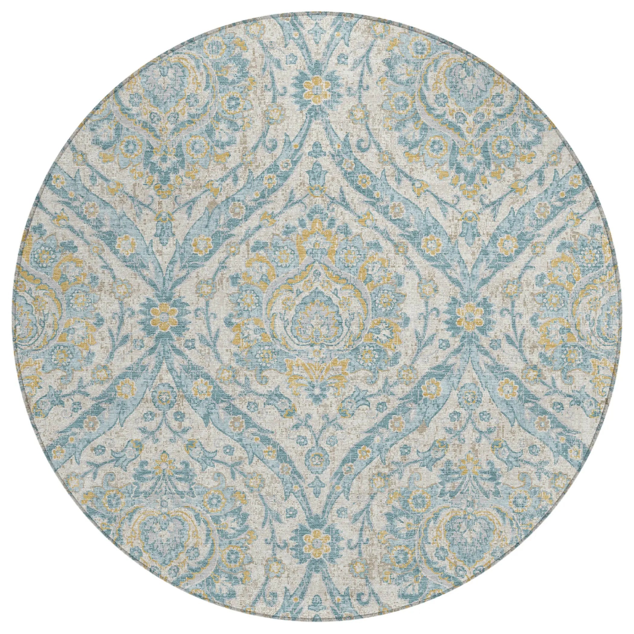 8' Ivory And Gray Round Floral Washable Indoor Outdoor Area Rug Homeroots Outdoor