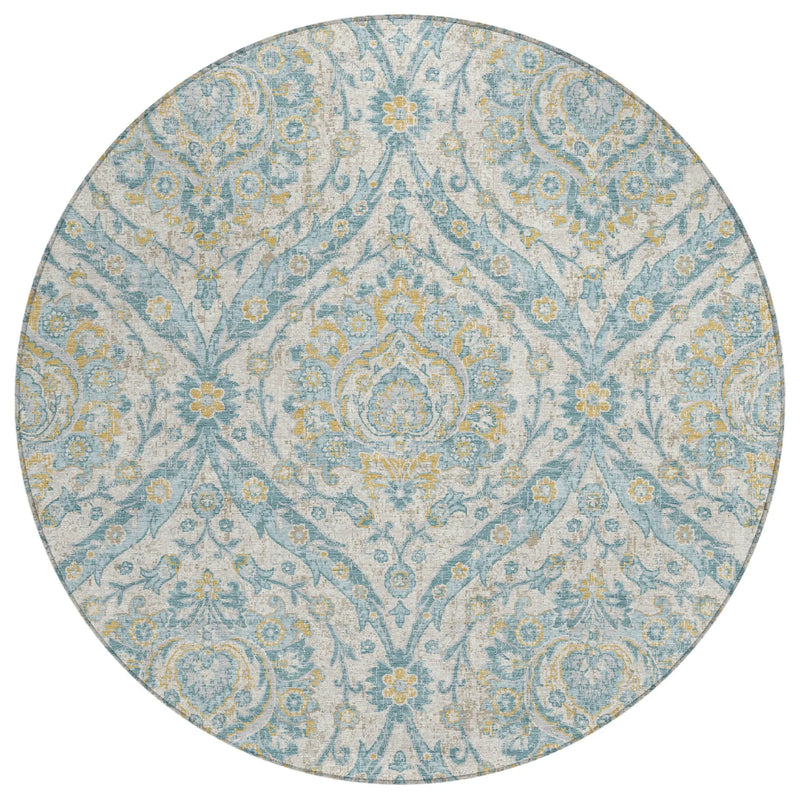 8' Ivory And Gray Round Floral Washable Indoor Outdoor Area Rug Homeroots Outdoor