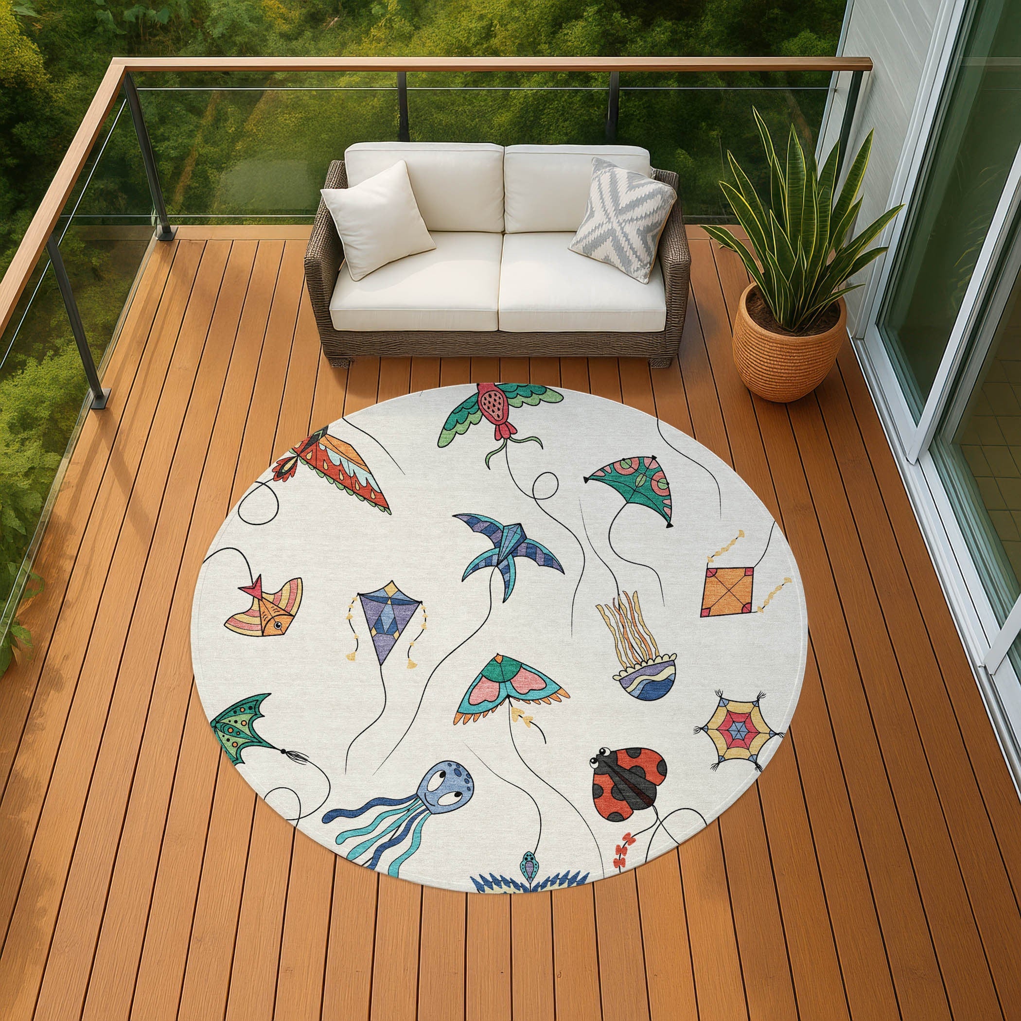 8' Ivory And Gray Round Geometric Washable Indoor Outdoor Area Rug Homeroots Outdoor