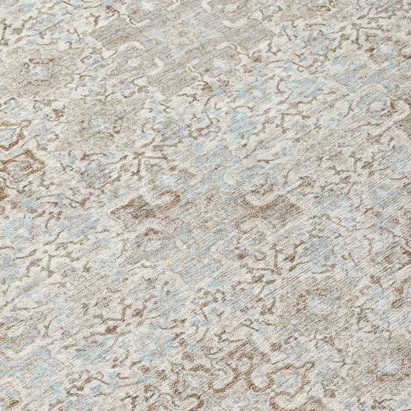 8' Ivory And Gray Round Oriental Washable Indoor Outdoor Area Rug Homeroots Outdoor