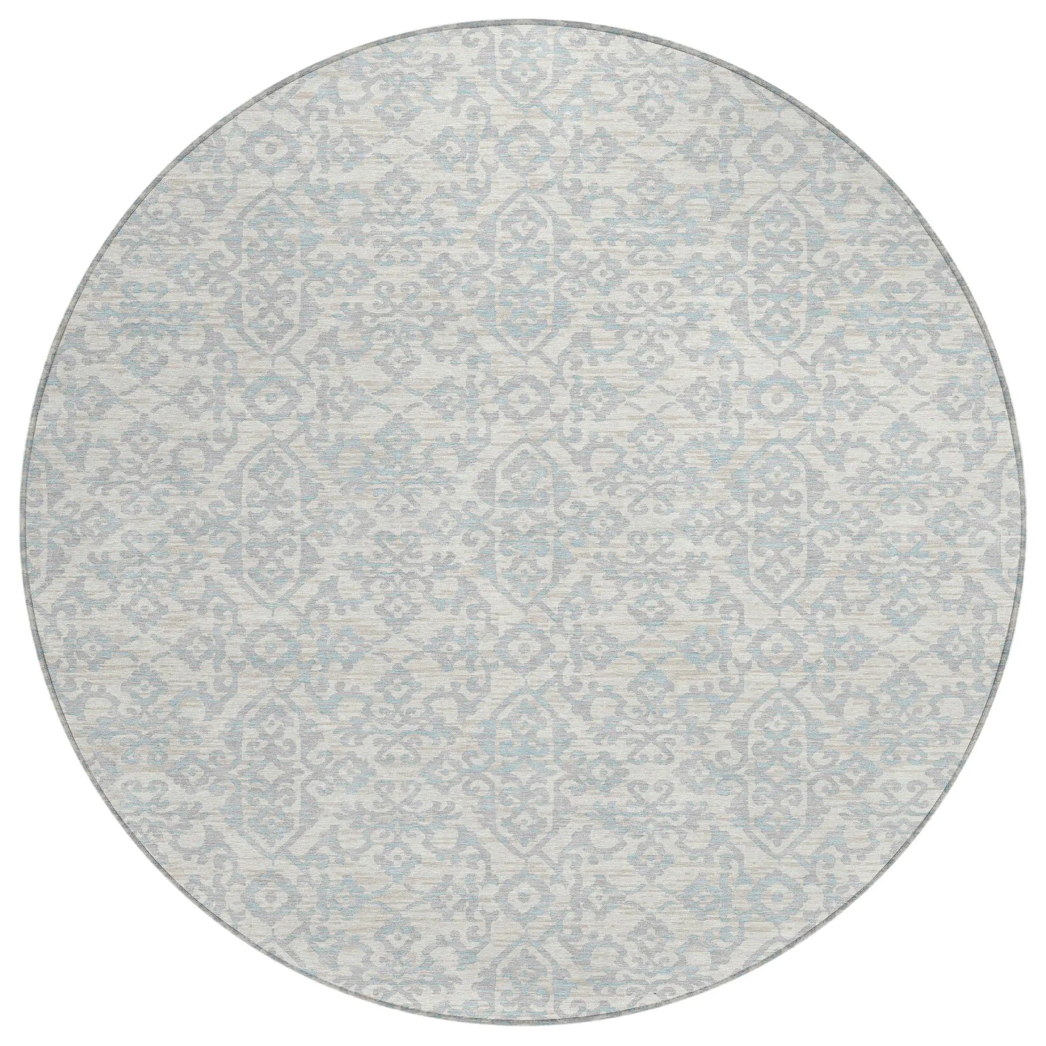 8' Ivory And Gray Round Oriental Washable Indoor Outdoor Area Rug Homeroots Outdoor