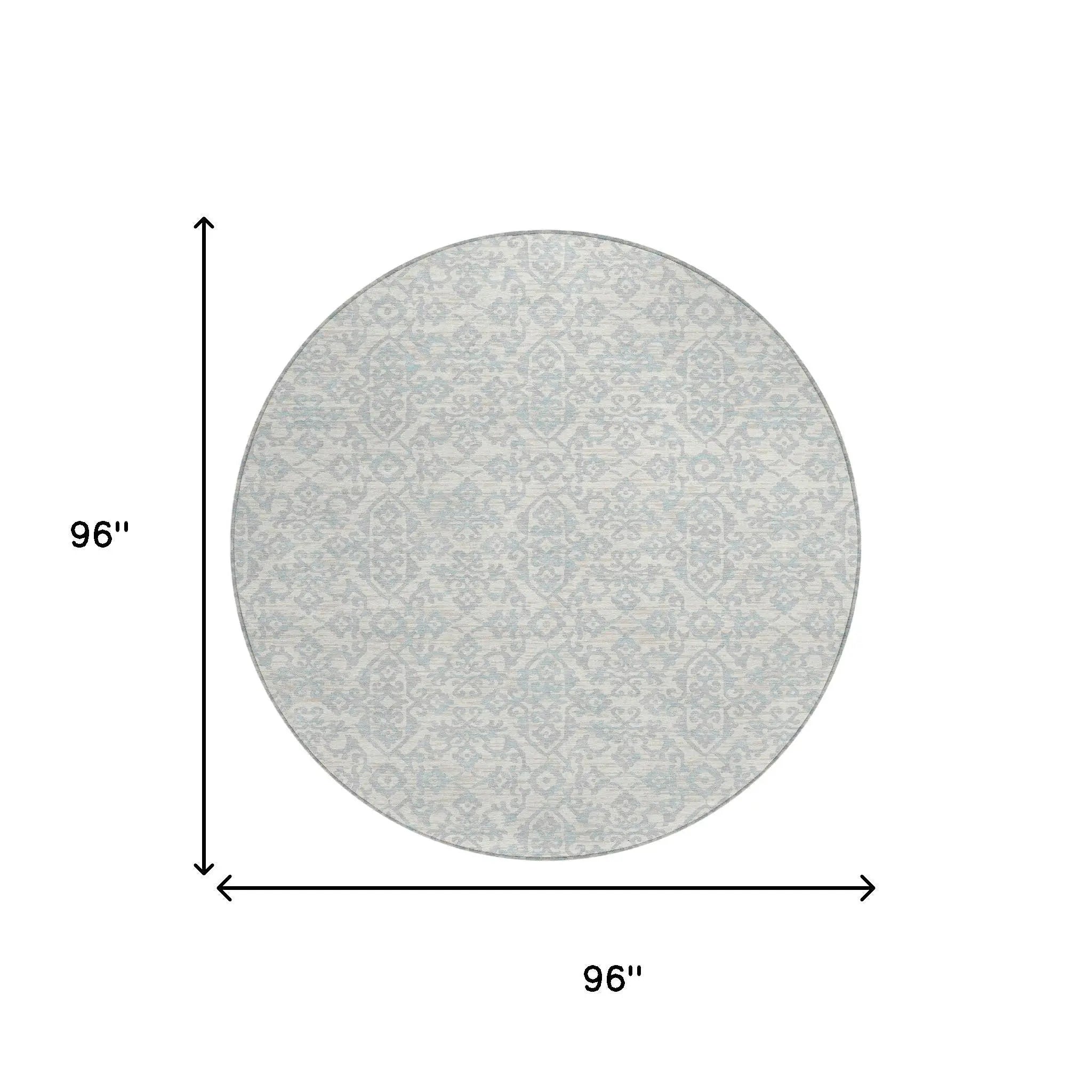 8' Ivory And Gray Round Oriental Washable Indoor Outdoor Area Rug Homeroots Outdoor