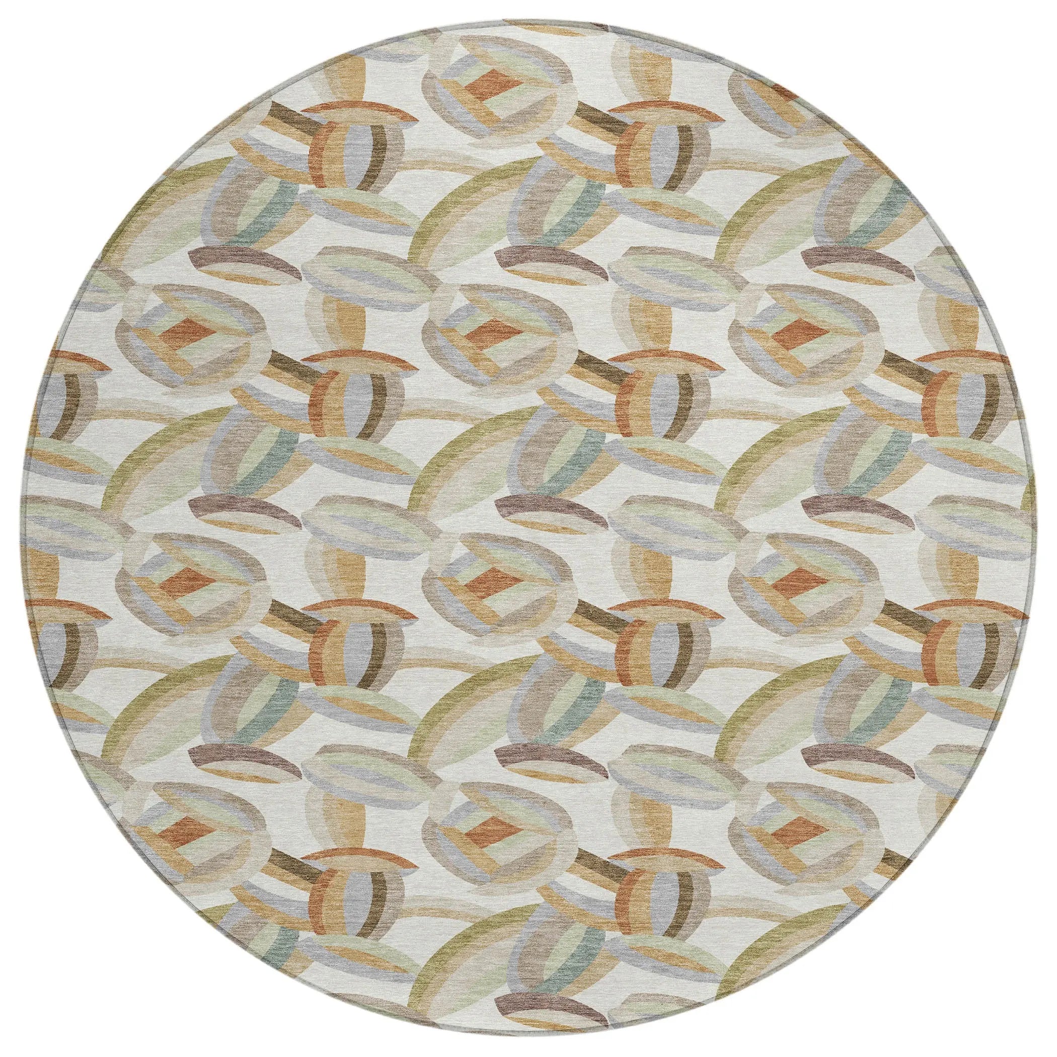 8' Ivory And Green Round Abstract Washable Indoor Outdoor Area Rug Homeroots Outdoor