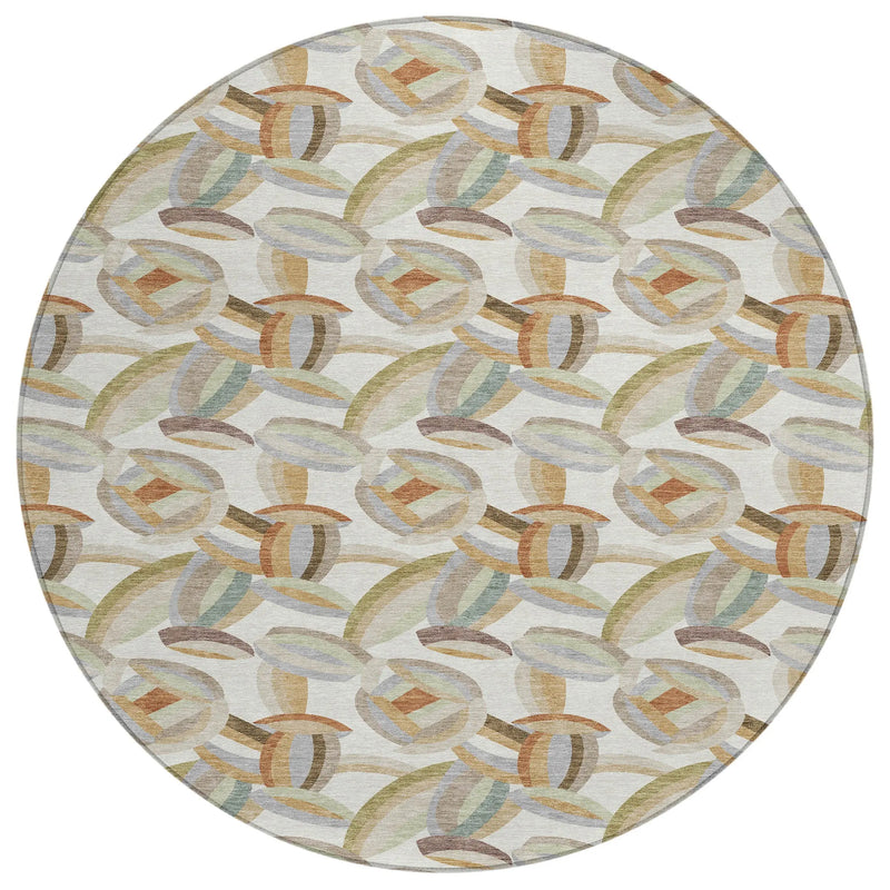 8' Ivory And Green Round Abstract Washable Indoor Outdoor Area Rug Homeroots Outdoor