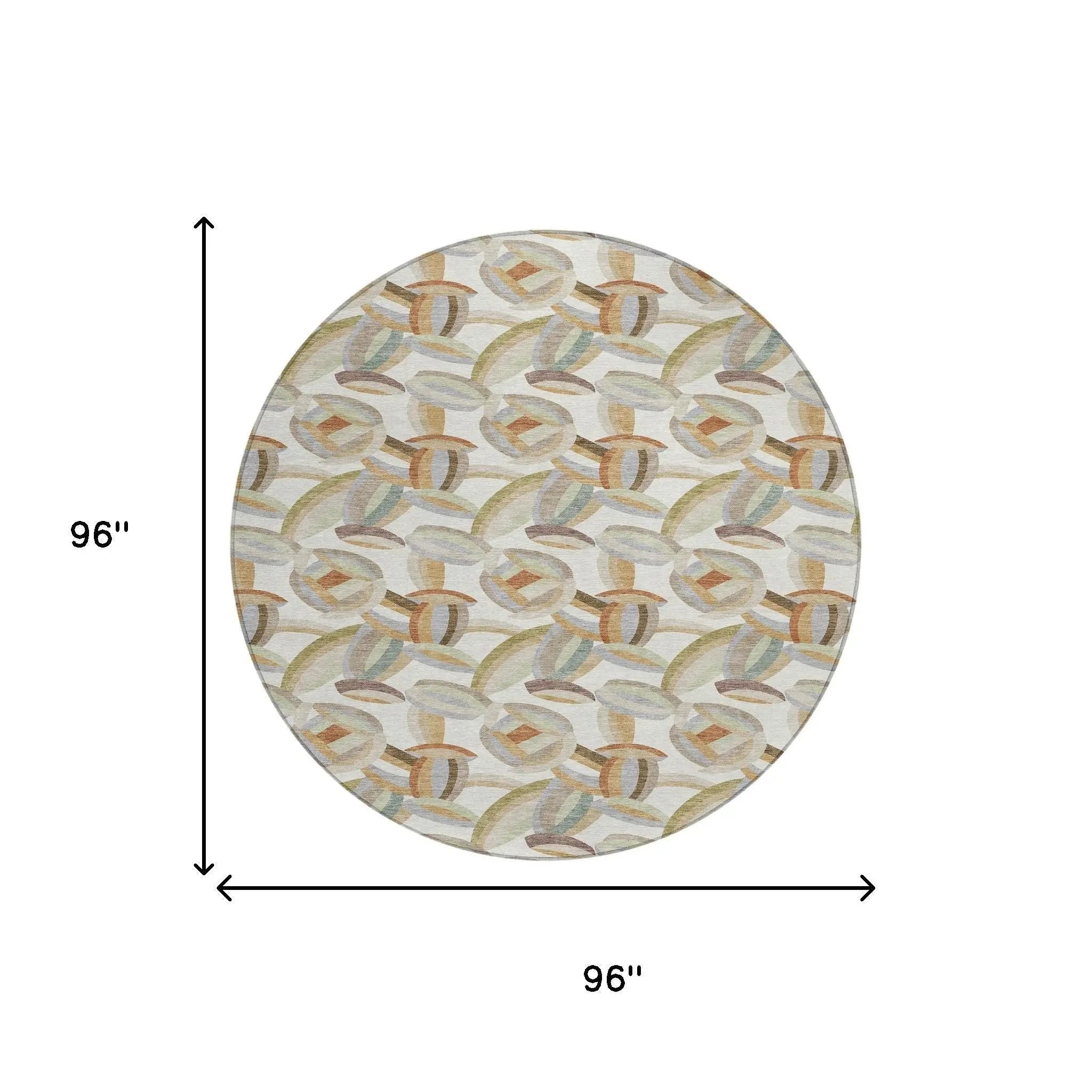 8' Ivory And Green Round Abstract Washable Indoor Outdoor Area Rug Homeroots Outdoor