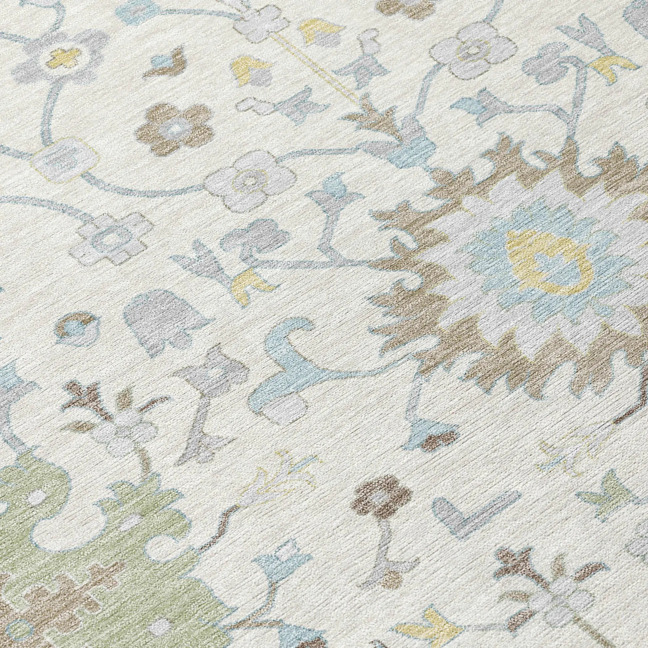 8' Ivory And Green Round Faux Bois Washable Indoor Outdoor Area Rug Homeroots Outdoor