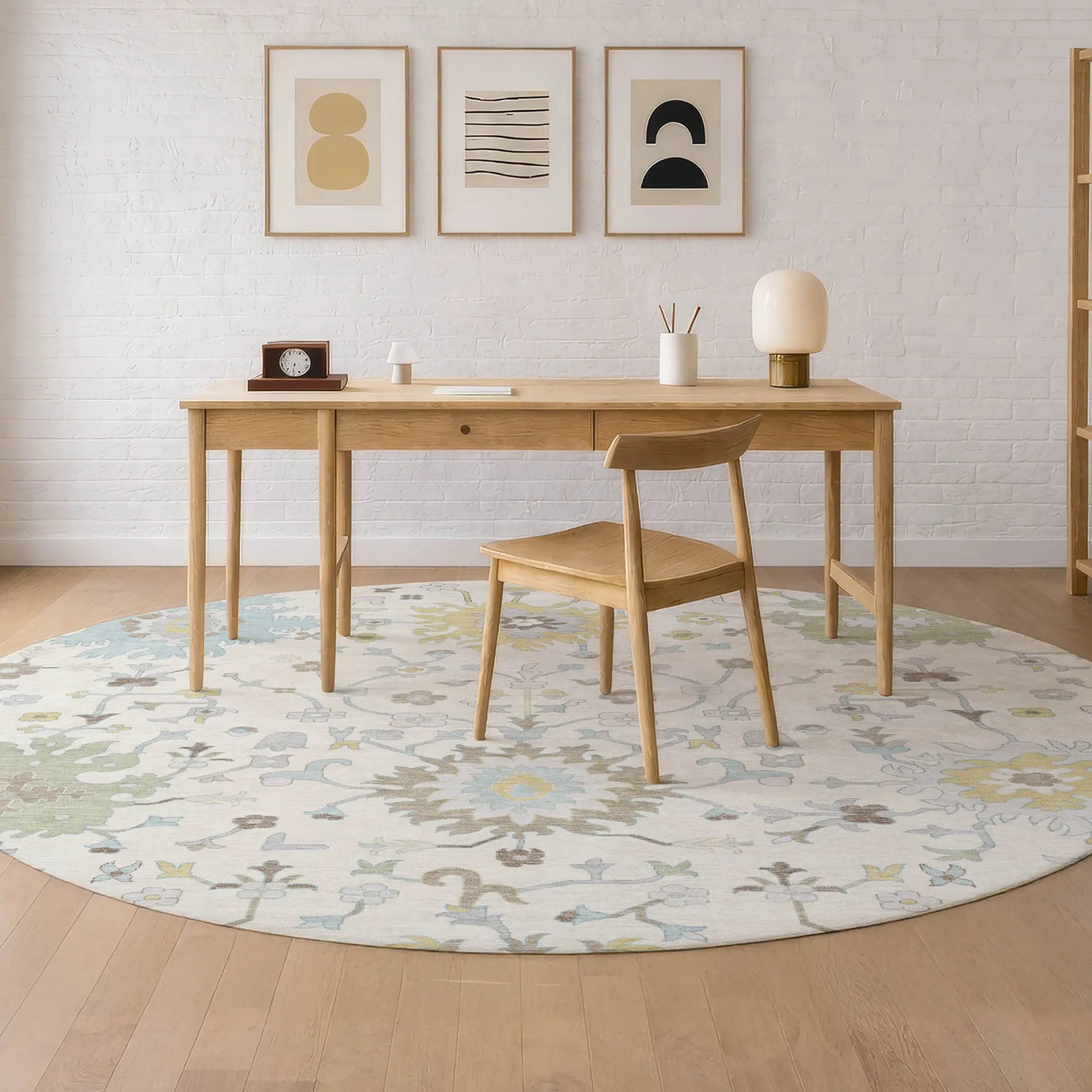 8' Ivory And Green Round Faux Bois Washable Indoor Outdoor Area Rug Homeroots Outdoor