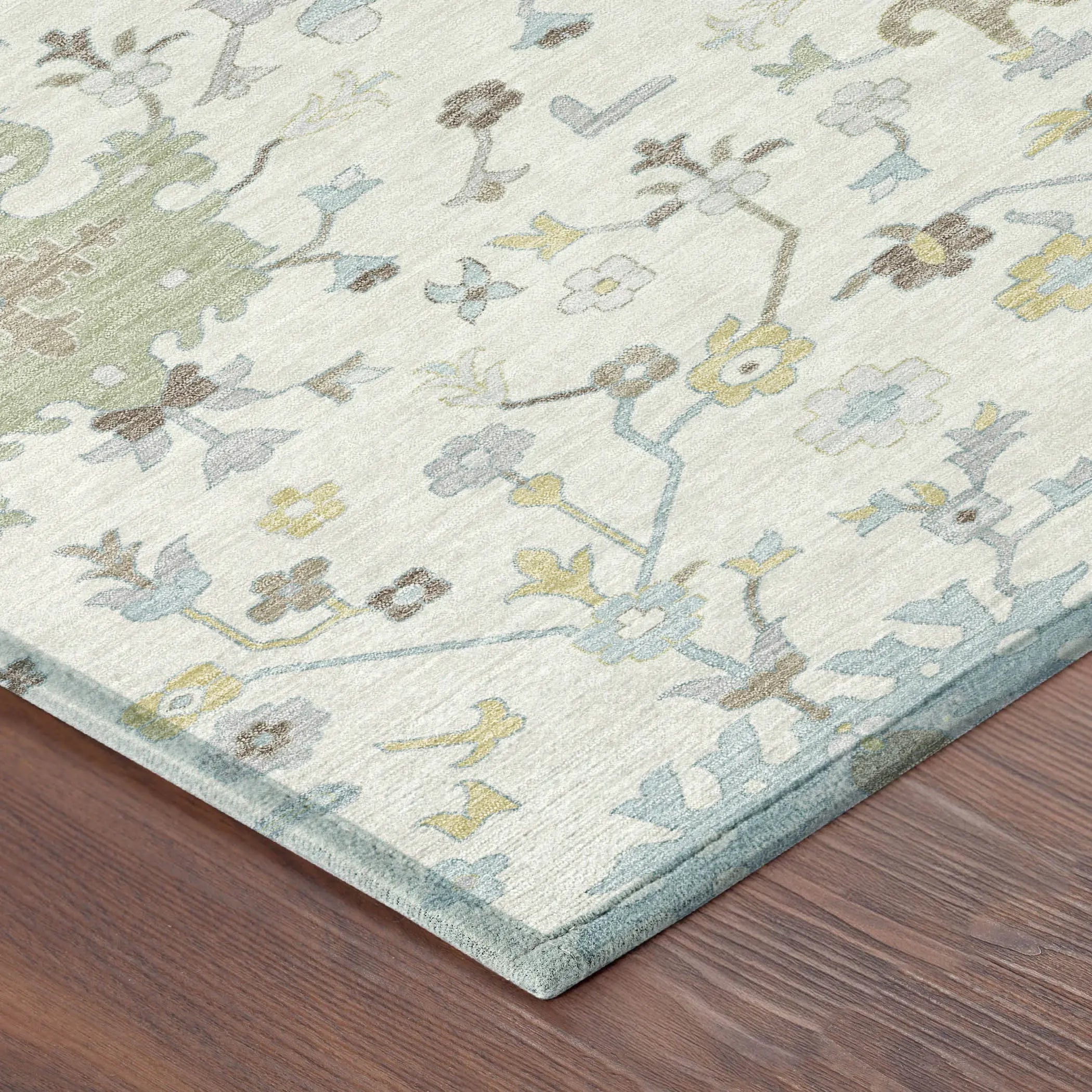 8' Ivory And Green Round Faux Bois Washable Indoor Outdoor Area Rug Homeroots Outdoor