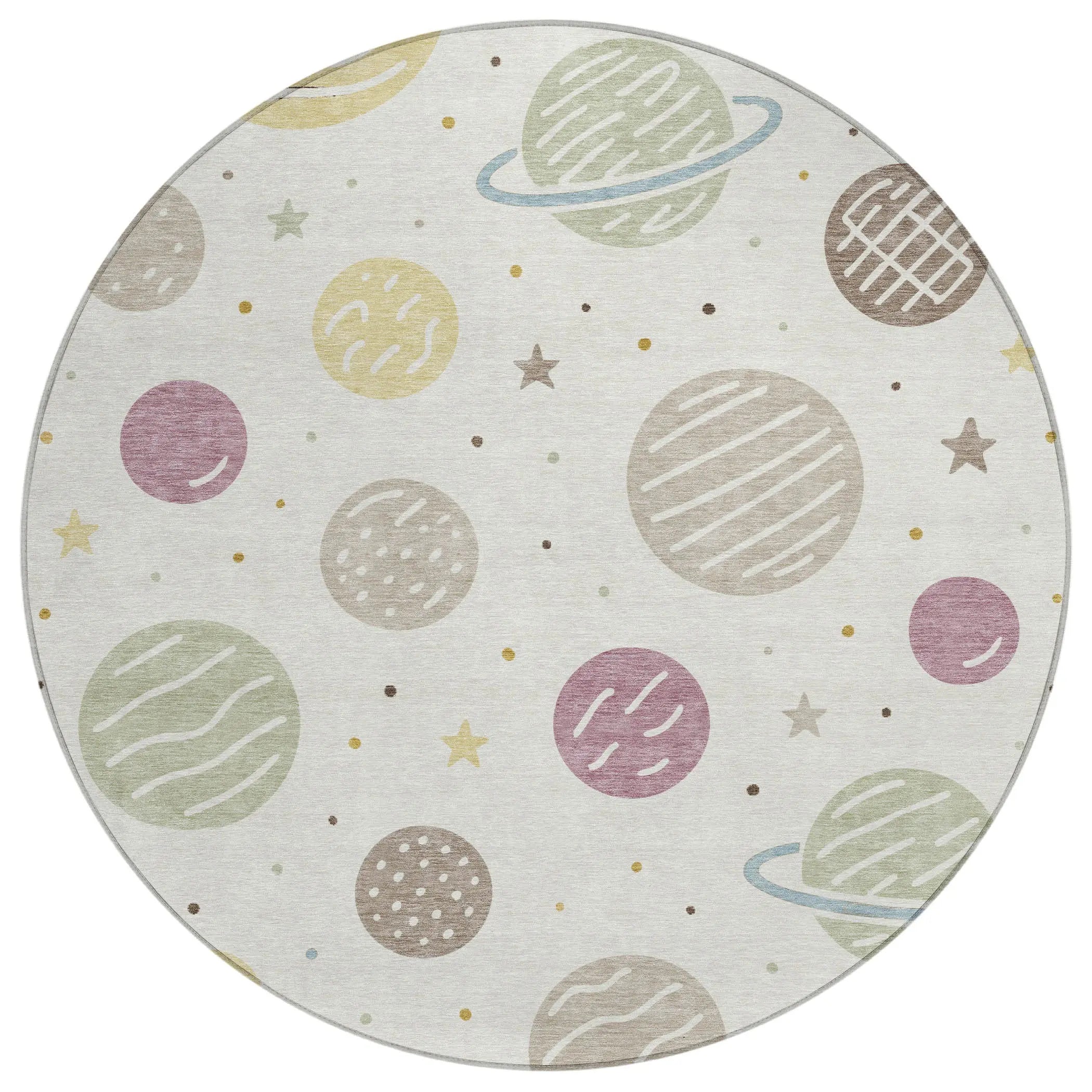 8' Ivory And Green Round Floral Washable Indoor Outdoor Area Rug Homeroots Outdoor