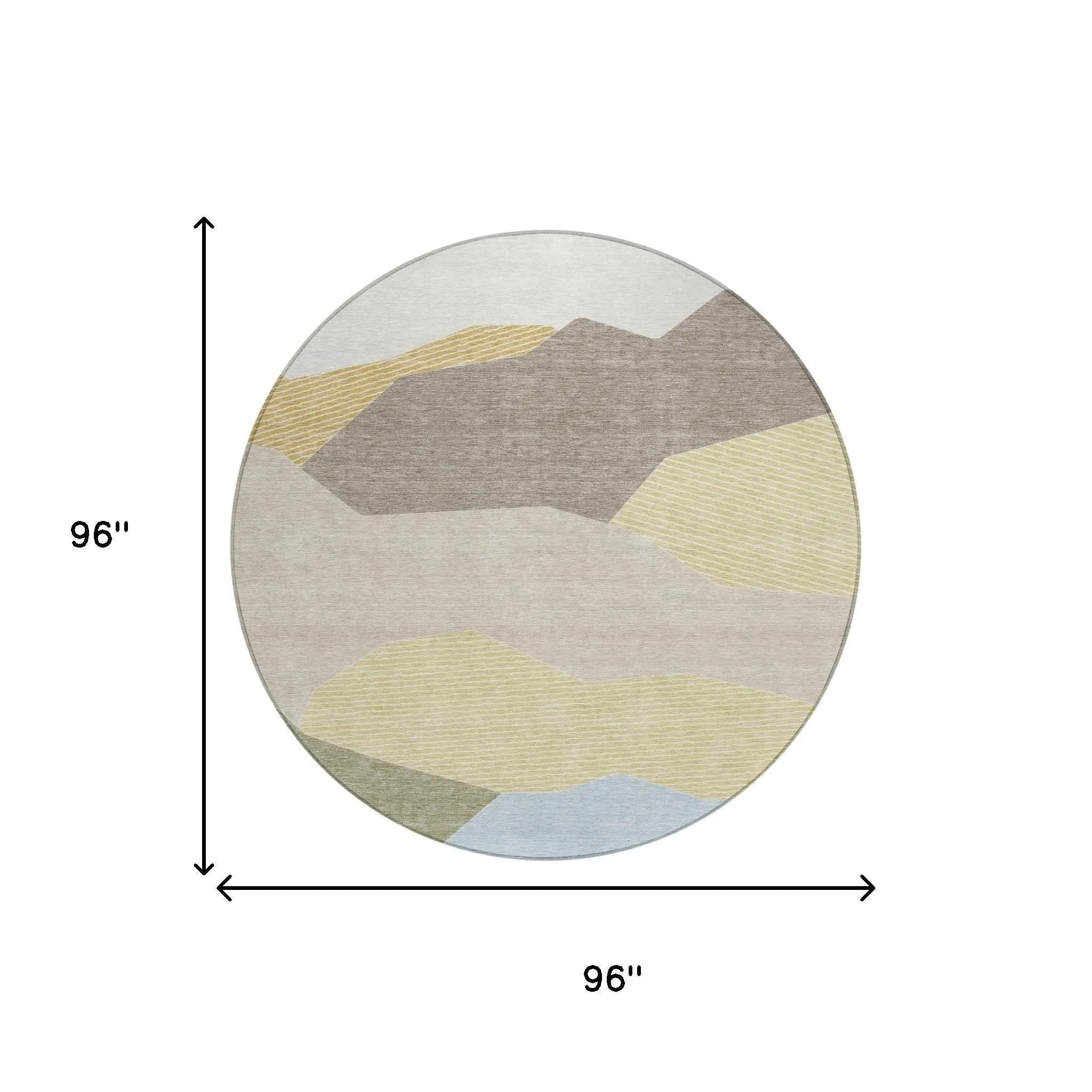 8' Ivory And Green Round Geometric Washable Indoor Outdoor Area Rug Homeroots Outdoor