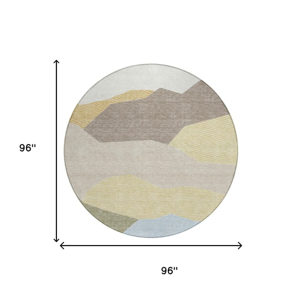 8' Ivory And Green Round Geometric Washable Indoor Outdoor Area Rug Homeroots Outdoor