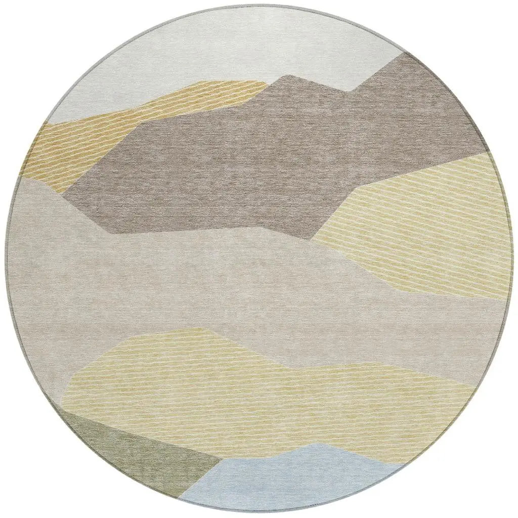 8' Ivory And Green Round Geometric Washable Indoor Outdoor Area Rug Homeroots Outdoor