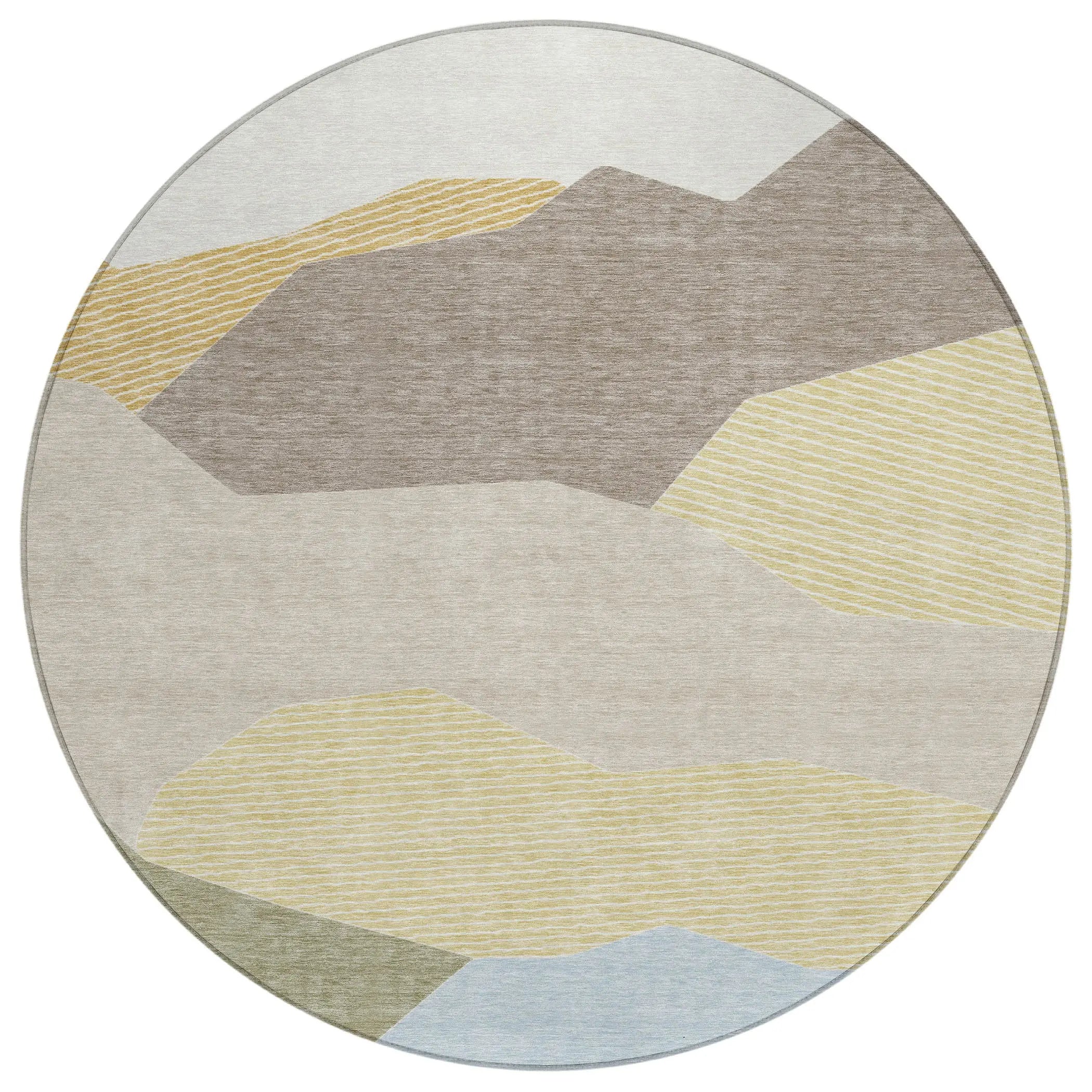 8' Ivory And Green Round Geometric Washable Indoor Outdoor Area Rug Homeroots Outdoor