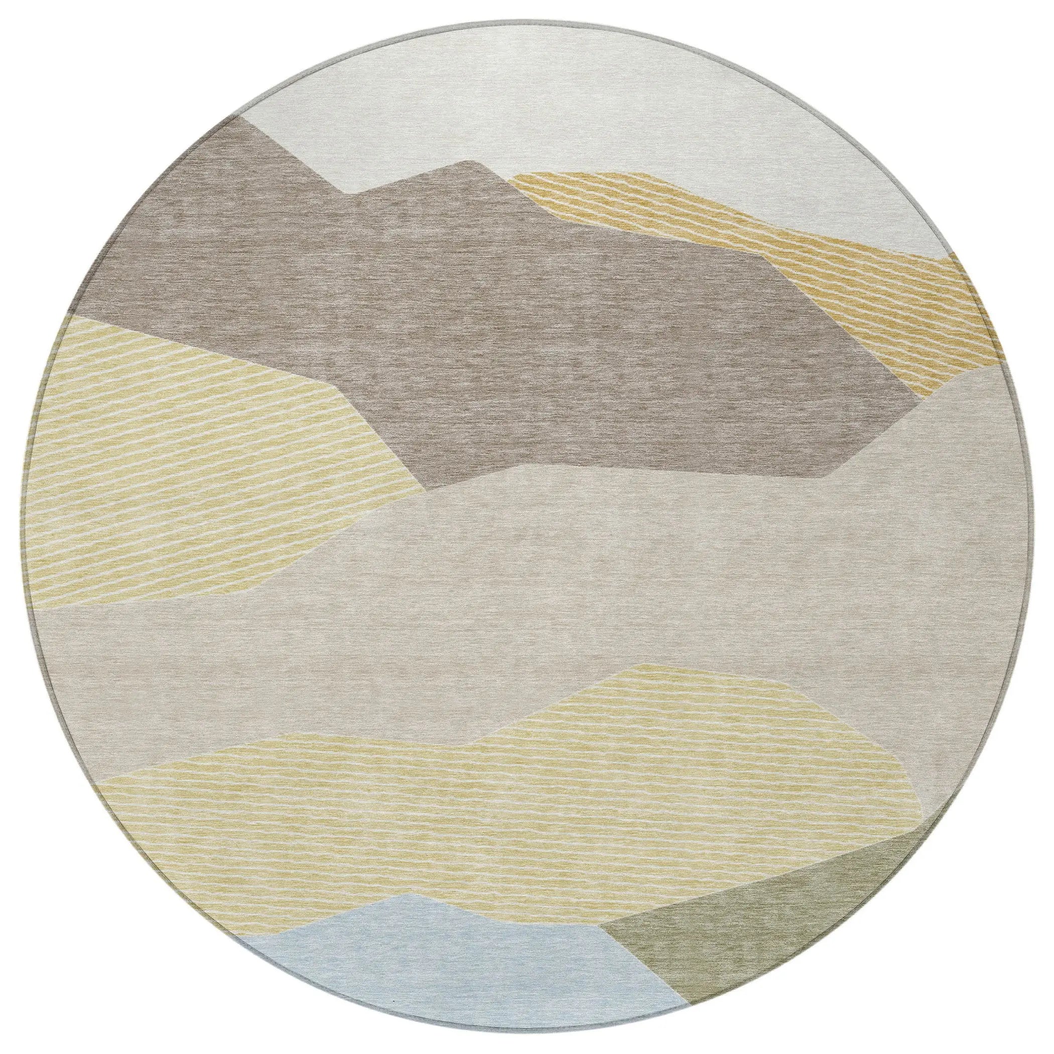 8' Ivory And Green Round Geometric Washable Indoor Outdoor Area Rug Homeroots Outdoor