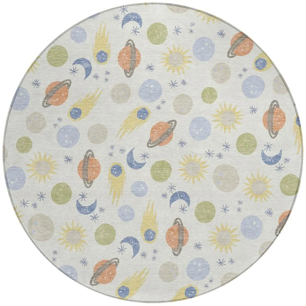 8' Ivory And Green Round Geometric Washable Indoor Outdoor Area Rug Homeroots Outdoor