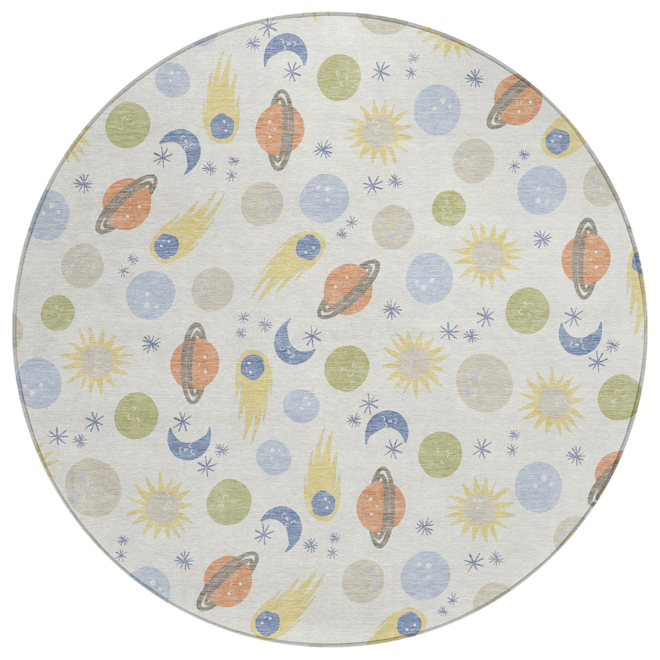 8' Ivory And Green Round Geometric Washable Indoor Outdoor Area Rug Homeroots Outdoor