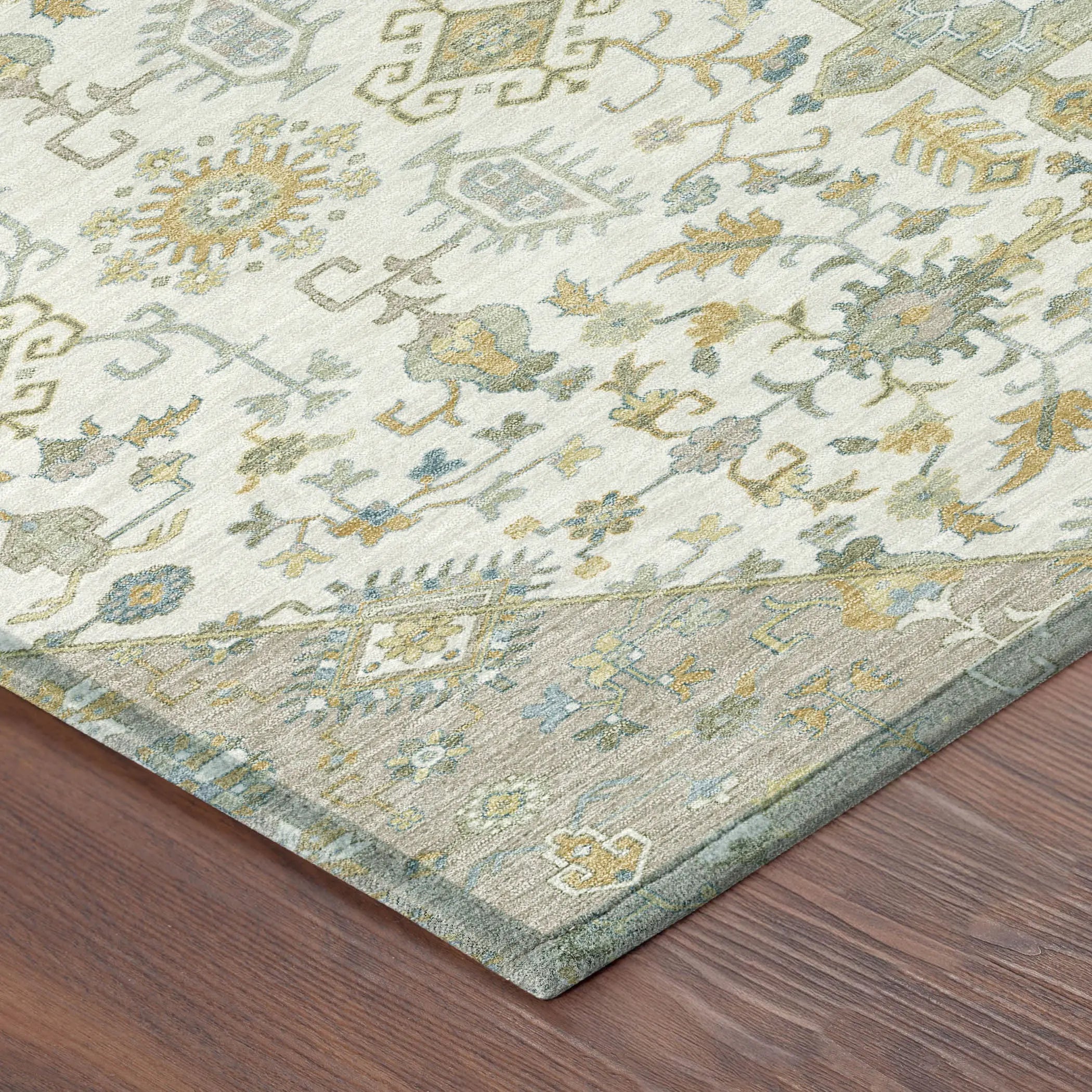 8' Ivory And Green Round Medallion Washable Indoor Outdoor Area Rug Homeroots Outdoor