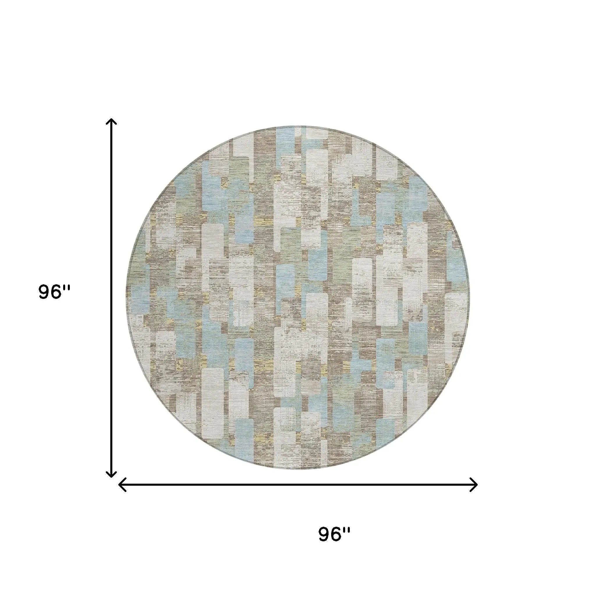 8' Ivory And Khaki Round Geometric Washable Indoor Outdoor Area Rug Homeroots Outdoor