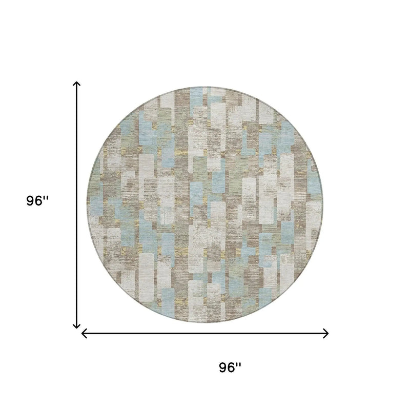 8' Ivory And Khaki Round Geometric Washable Indoor Outdoor Area Rug Homeroots Outdoor