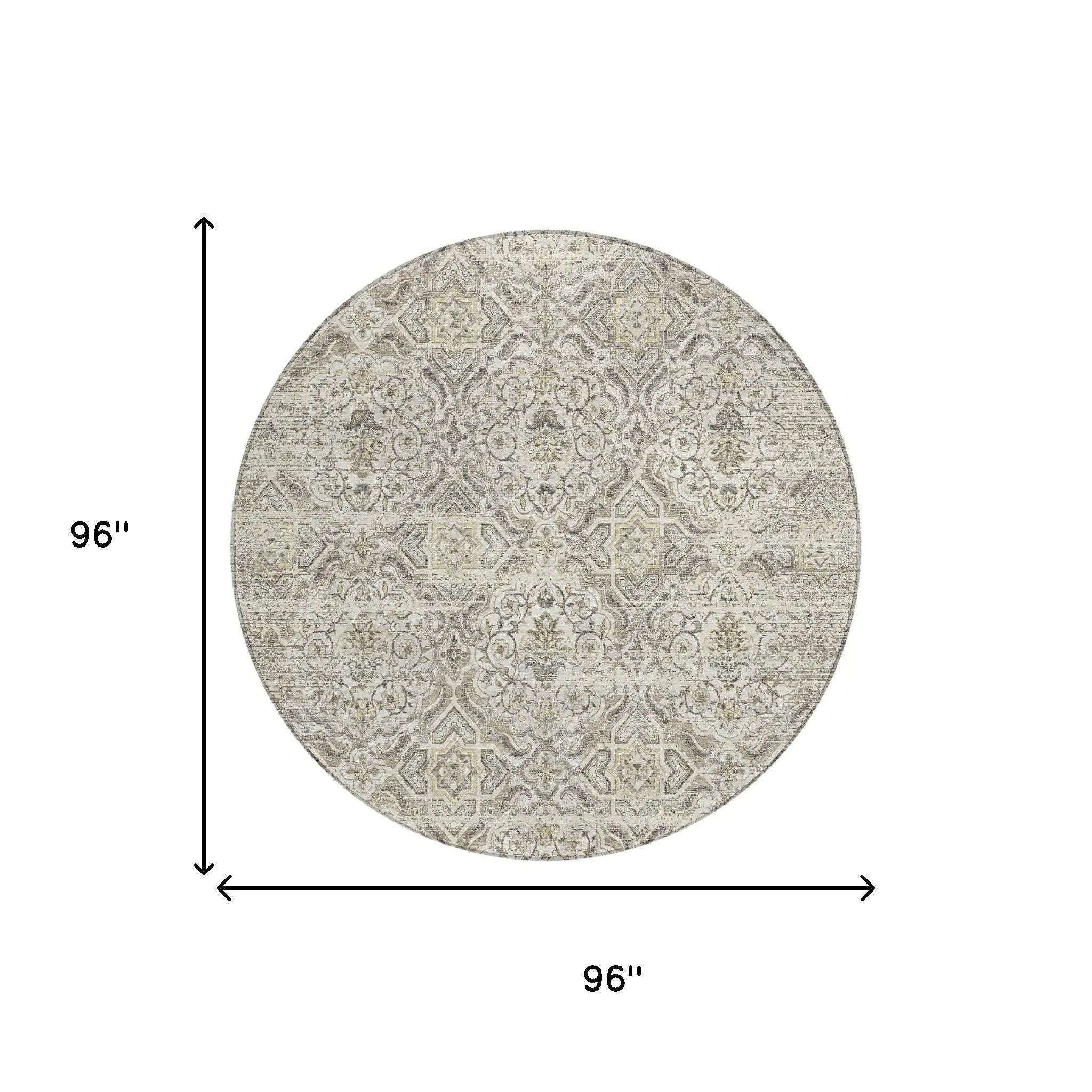 8' Ivory And Linen Round Floral Washable Indoor Outdoor Area Rug Homeroots Outdoor