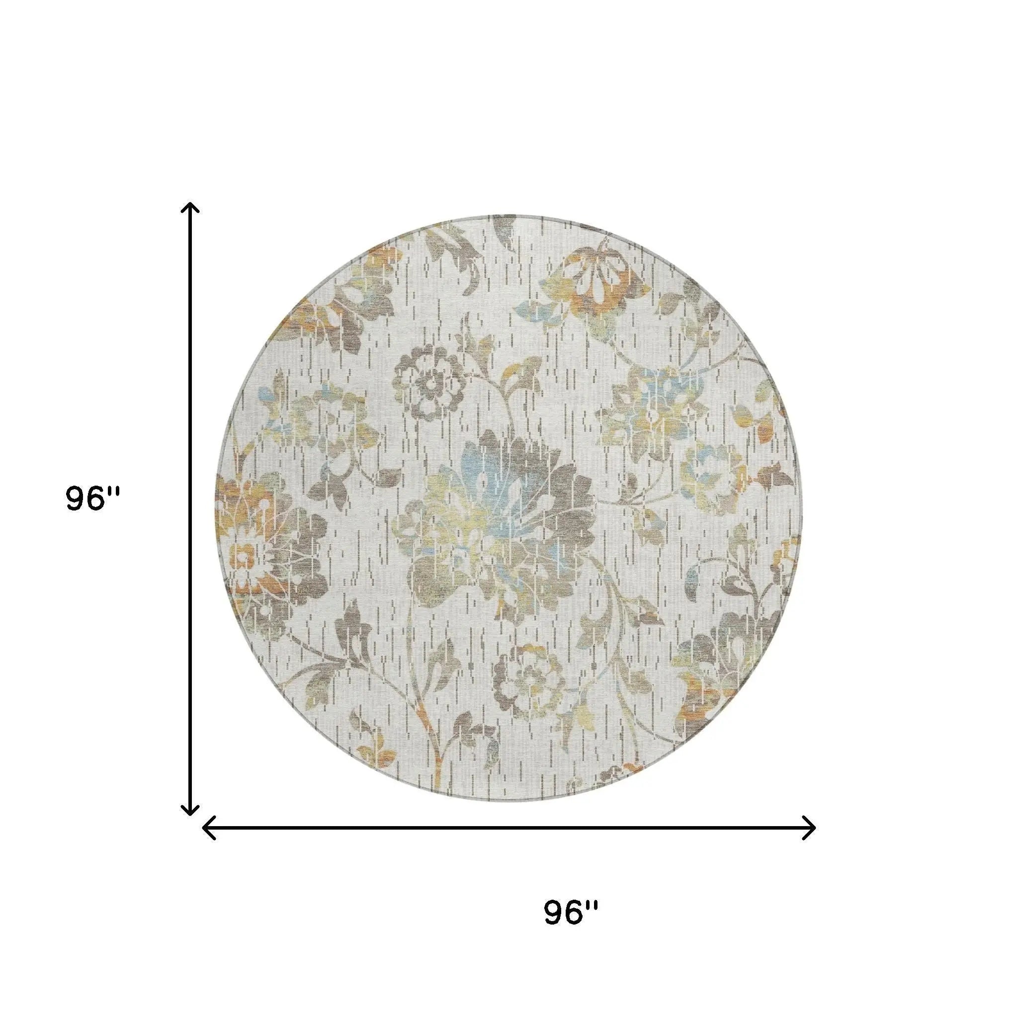 8' Ivory And Linen Round Floral Washable Indoor Outdoor Area Rug Homeroots Outdoor
