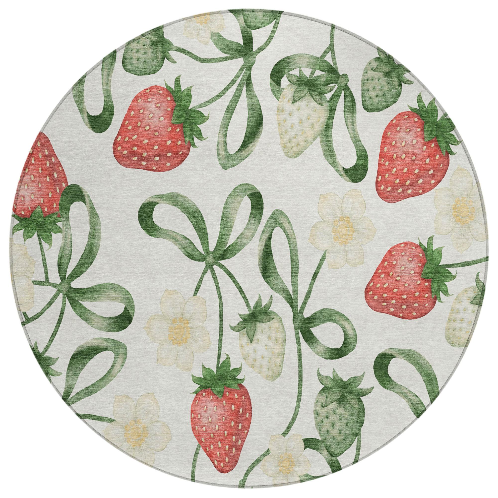 8' Ivory And Linen Round Floral Washable Indoor Outdoor Area Rug Homeroots Outdoor
