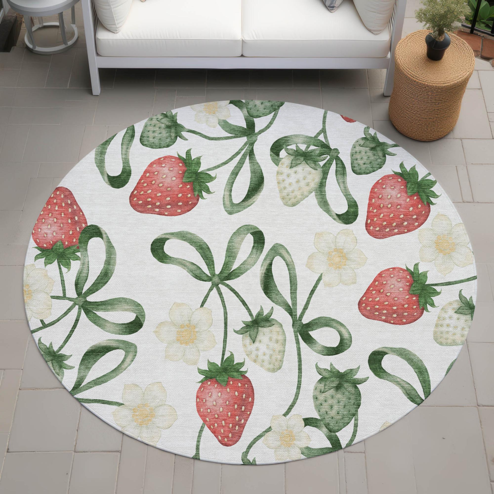 8' Ivory And Linen Round Floral Washable Indoor Outdoor Area Rug Homeroots Outdoor