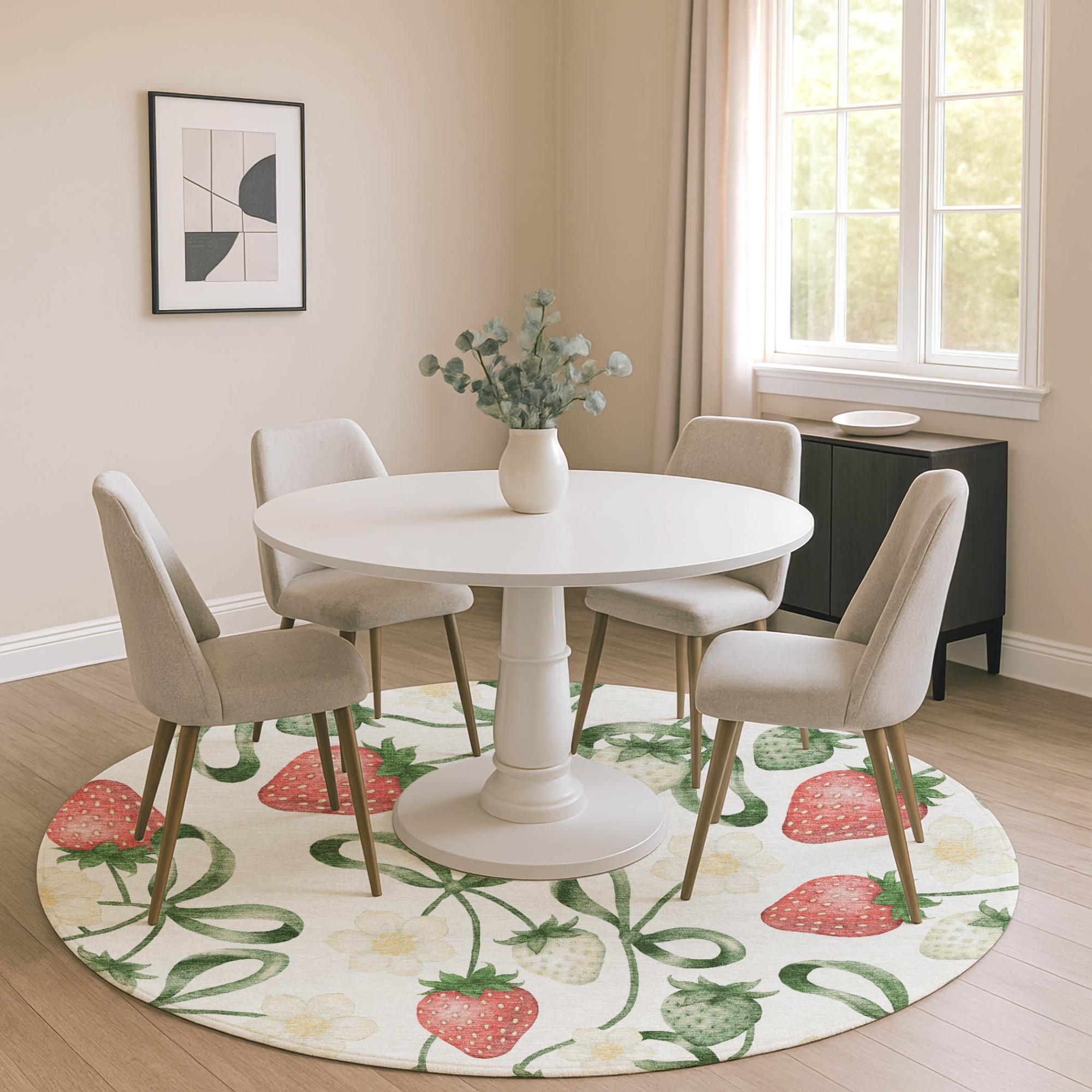 8' Ivory And Linen Round Floral Washable Indoor Outdoor Area Rug Homeroots Outdoor
