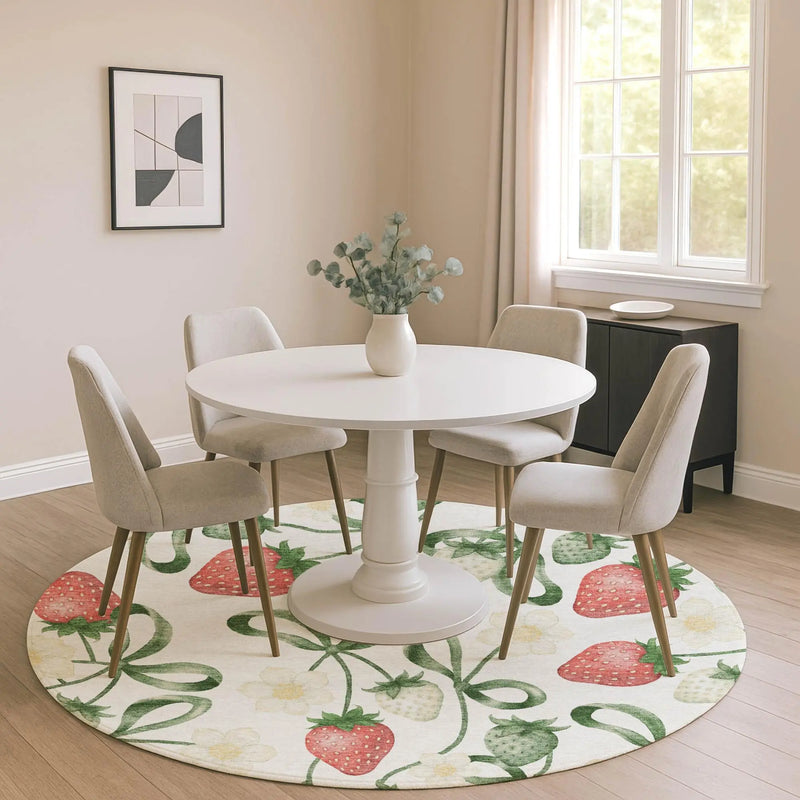 8' Ivory And Linen Round Floral Washable Indoor Outdoor Area Rug Homeroots Outdoor