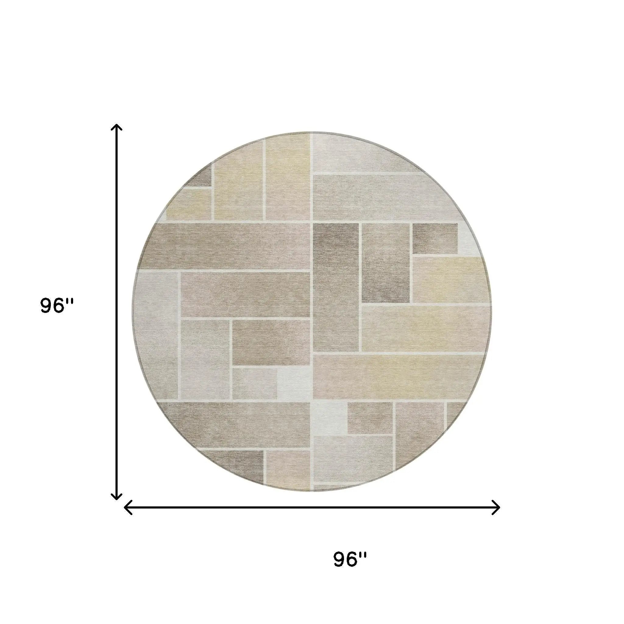 8' Ivory And Linen Round Geometric Washable Indoor Outdoor Area Rug Homeroots Outdoor
