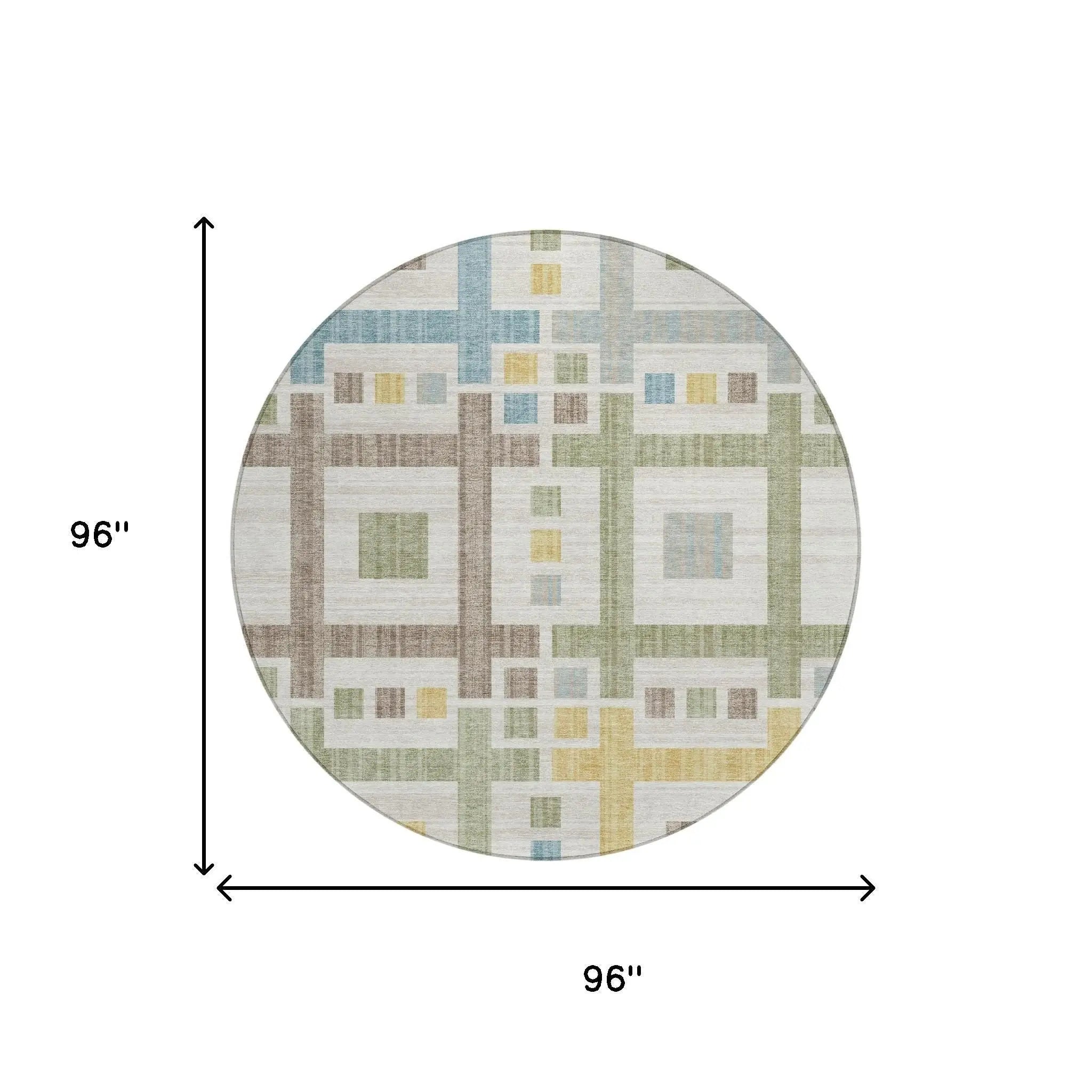 8' Ivory And Linen Round Geometric Washable Indoor Outdoor Area Rug Homeroots Outdoor