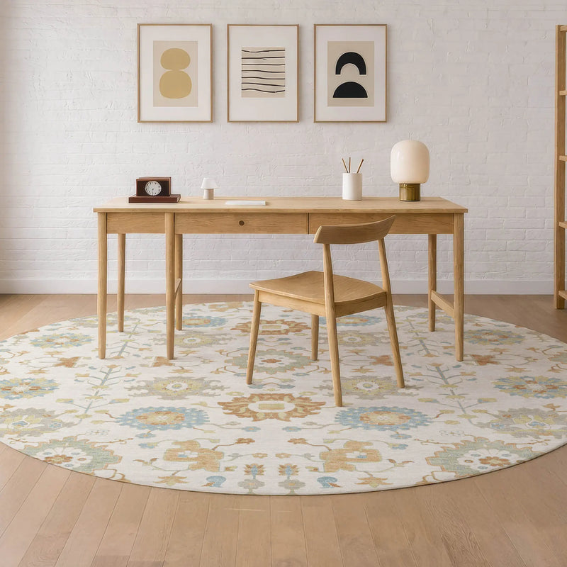 8' Ivory And Linen Round Geometric Washable Indoor Outdoor Area Rug Homeroots Outdoor