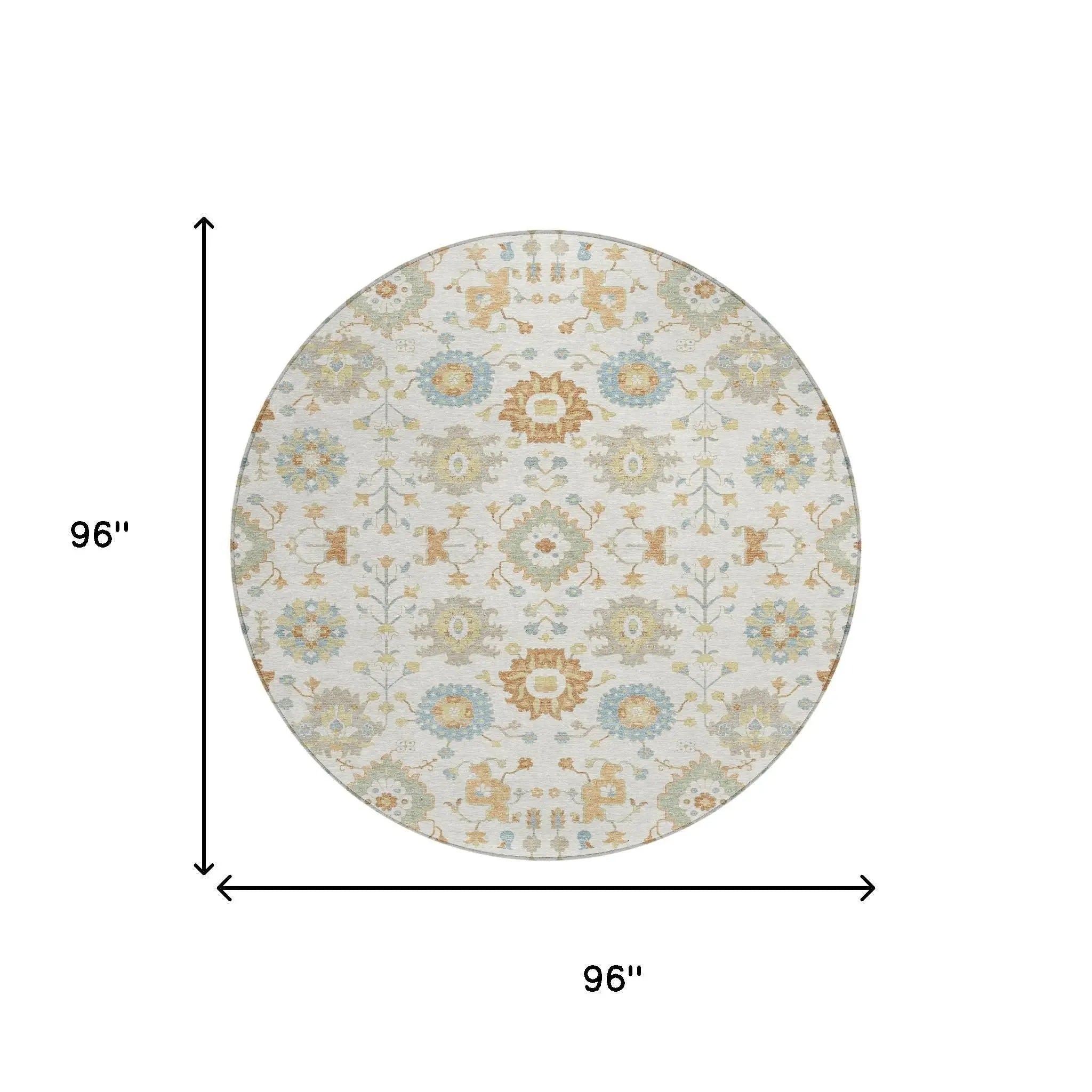 8' Ivory And Linen Round Geometric Washable Indoor Outdoor Area Rug Homeroots Outdoor
