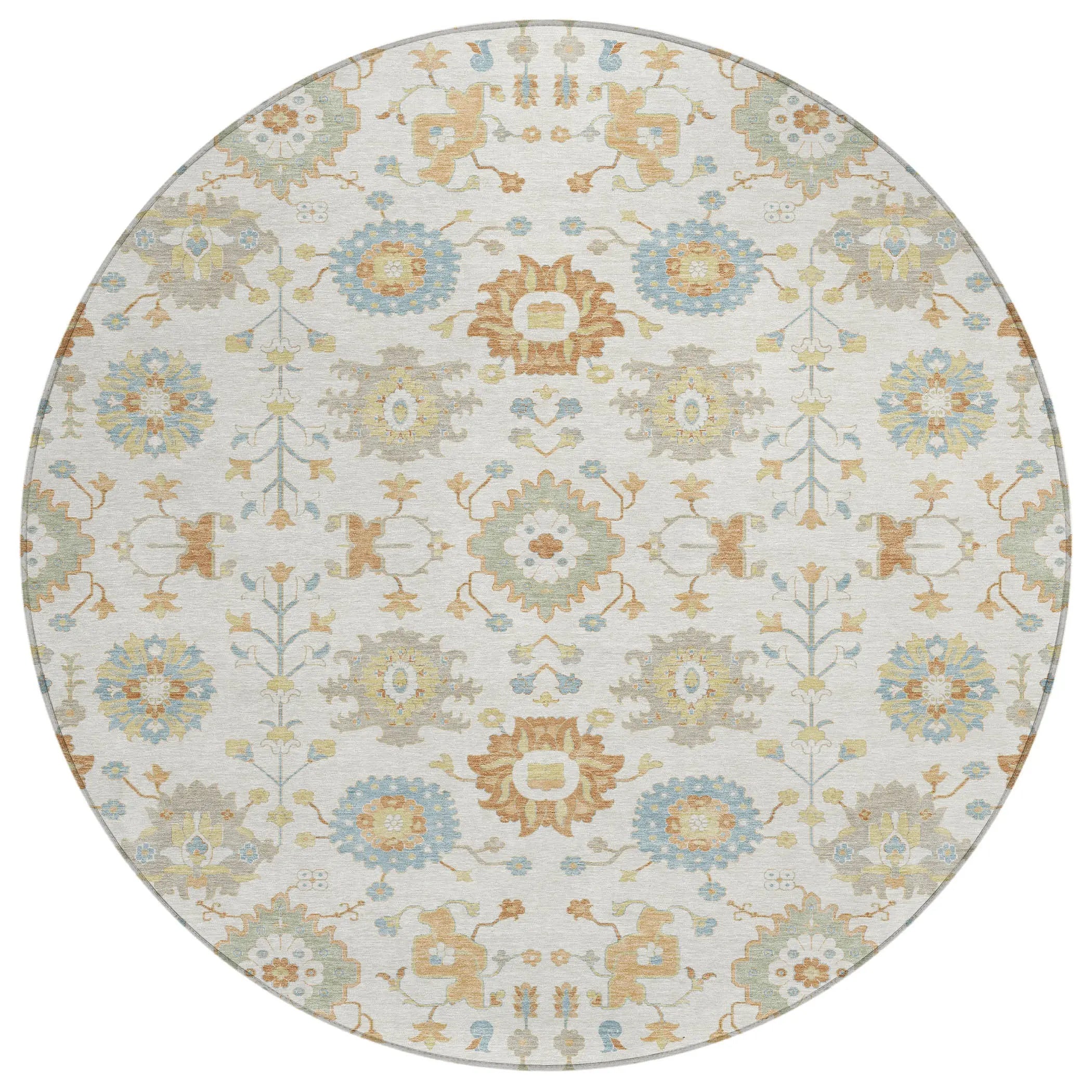 8' Ivory And Linen Round Geometric Washable Indoor Outdoor Area Rug Homeroots Outdoor