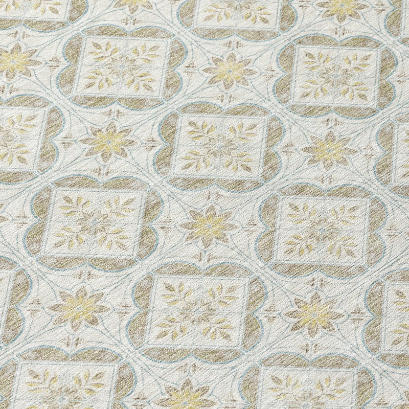 8' Ivory And Linen Round Geometric Washable Indoor Outdoor Area Rug Homeroots Outdoor