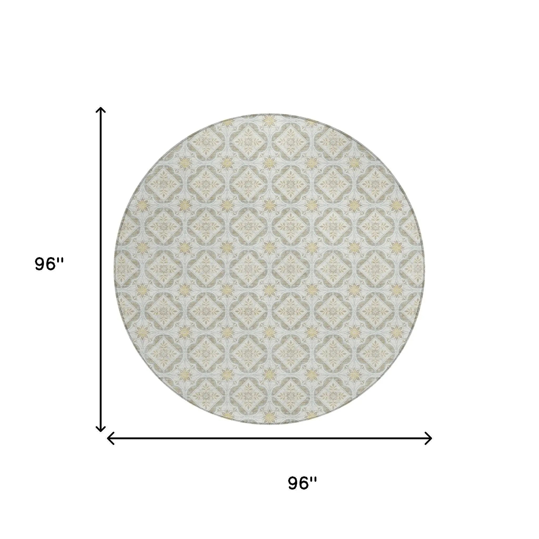 8' Ivory And Linen Round Geometric Washable Indoor Outdoor Area Rug Homeroots Outdoor