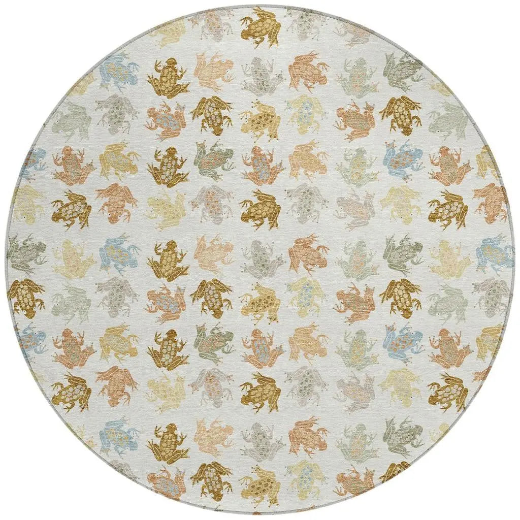 8' Ivory And Linen Round Geometric Washable Indoor Outdoor Area Rug Homeroots Outdoor