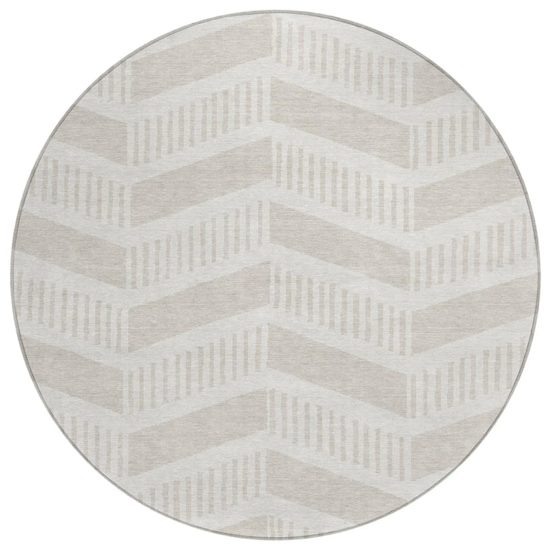 8' Ivory And Linen Round Geometric Washable Indoor Outdoor Area Rug Homeroots Outdoor