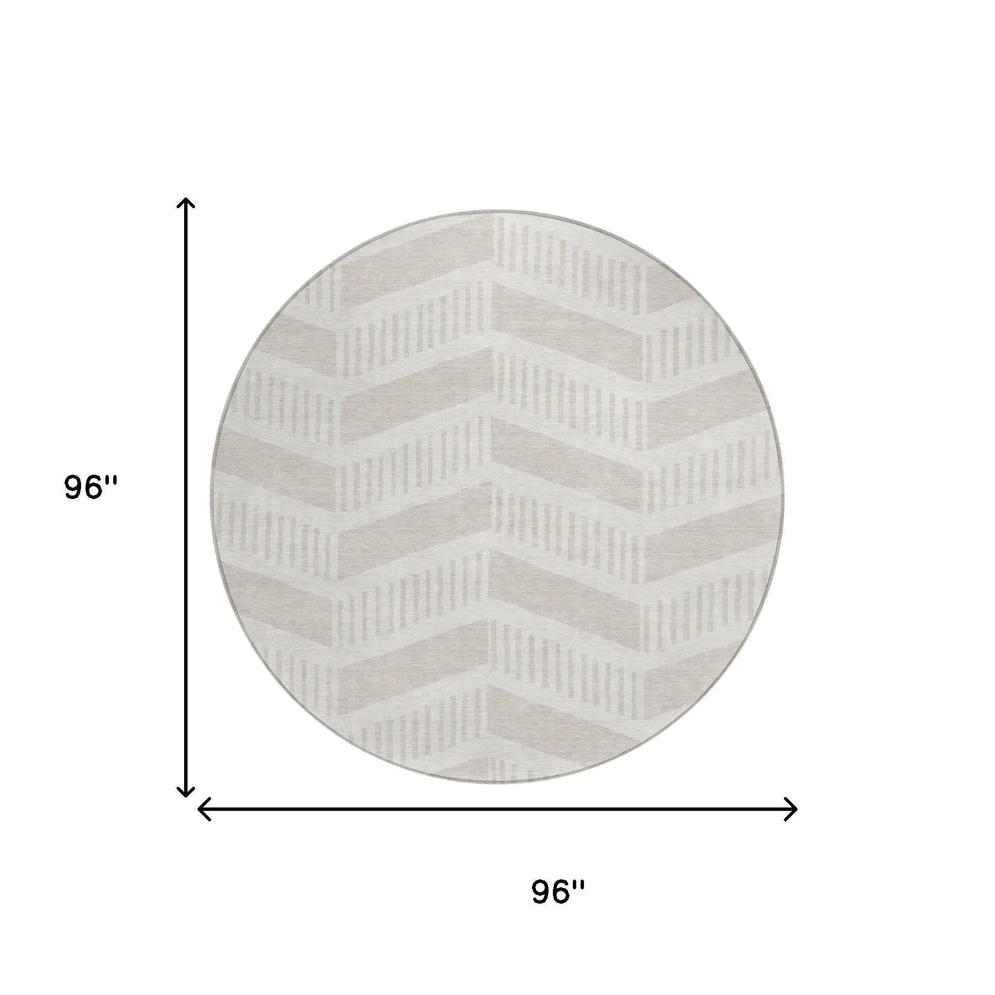 8' Ivory And Linen Round Geometric Washable Indoor Outdoor Area Rug Homeroots Outdoor