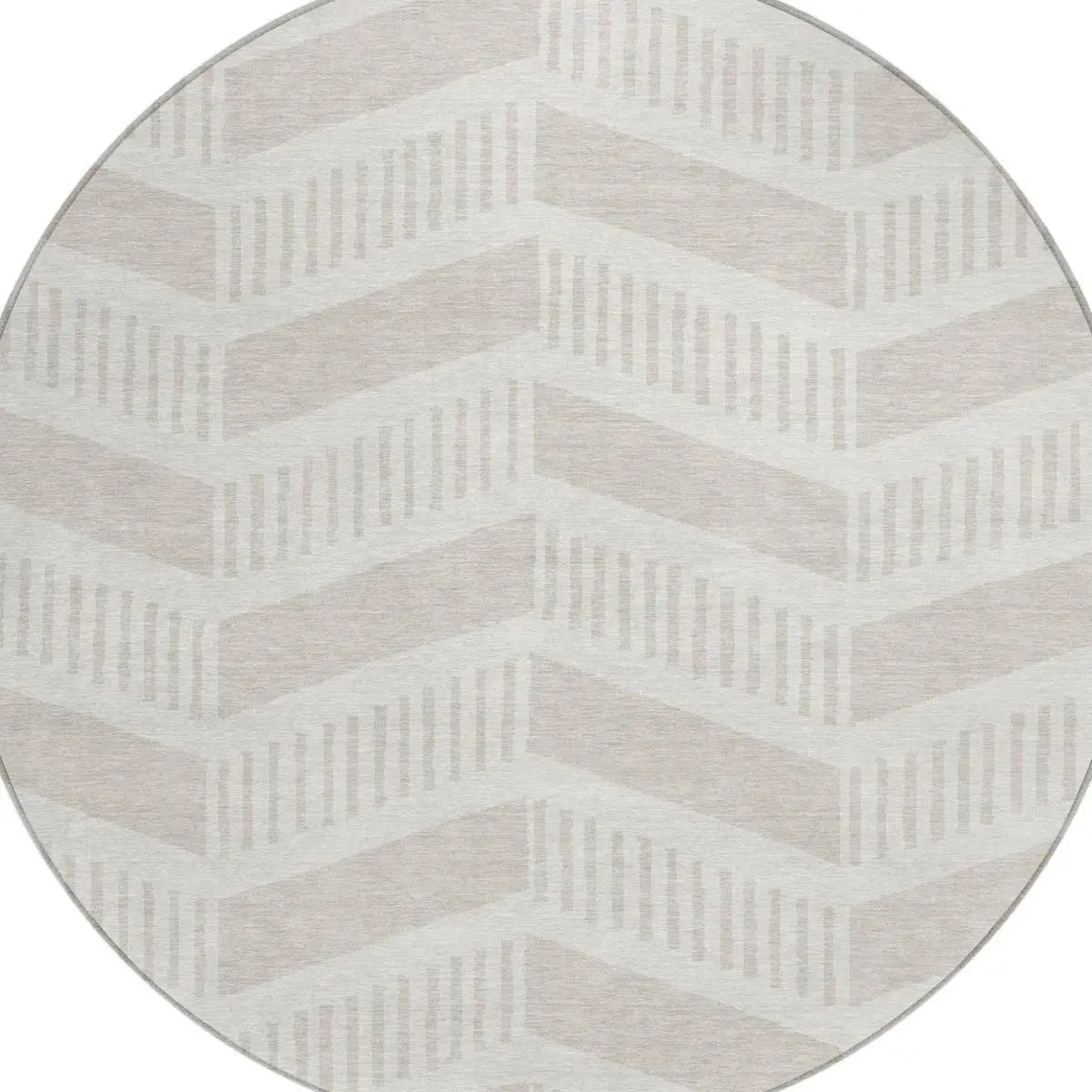 8' Ivory And Linen Round Geometric Washable Indoor Outdoor Area Rug Homeroots Outdoor