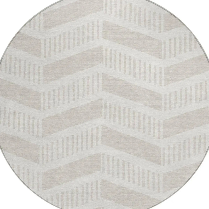 8' Ivory And Linen Round Geometric Washable Indoor Outdoor Area Rug Homeroots Outdoor