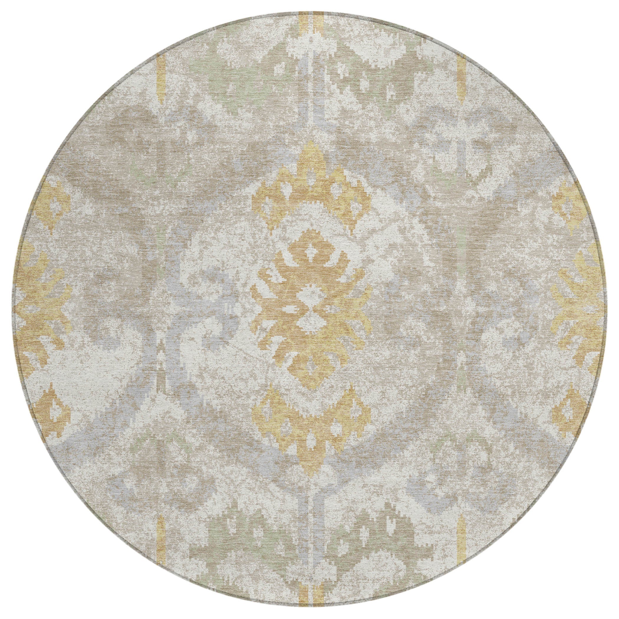 8' Ivory And Linen Round Ikat Washable Indoor Outdoor Area Rug Homeroots Outdoor